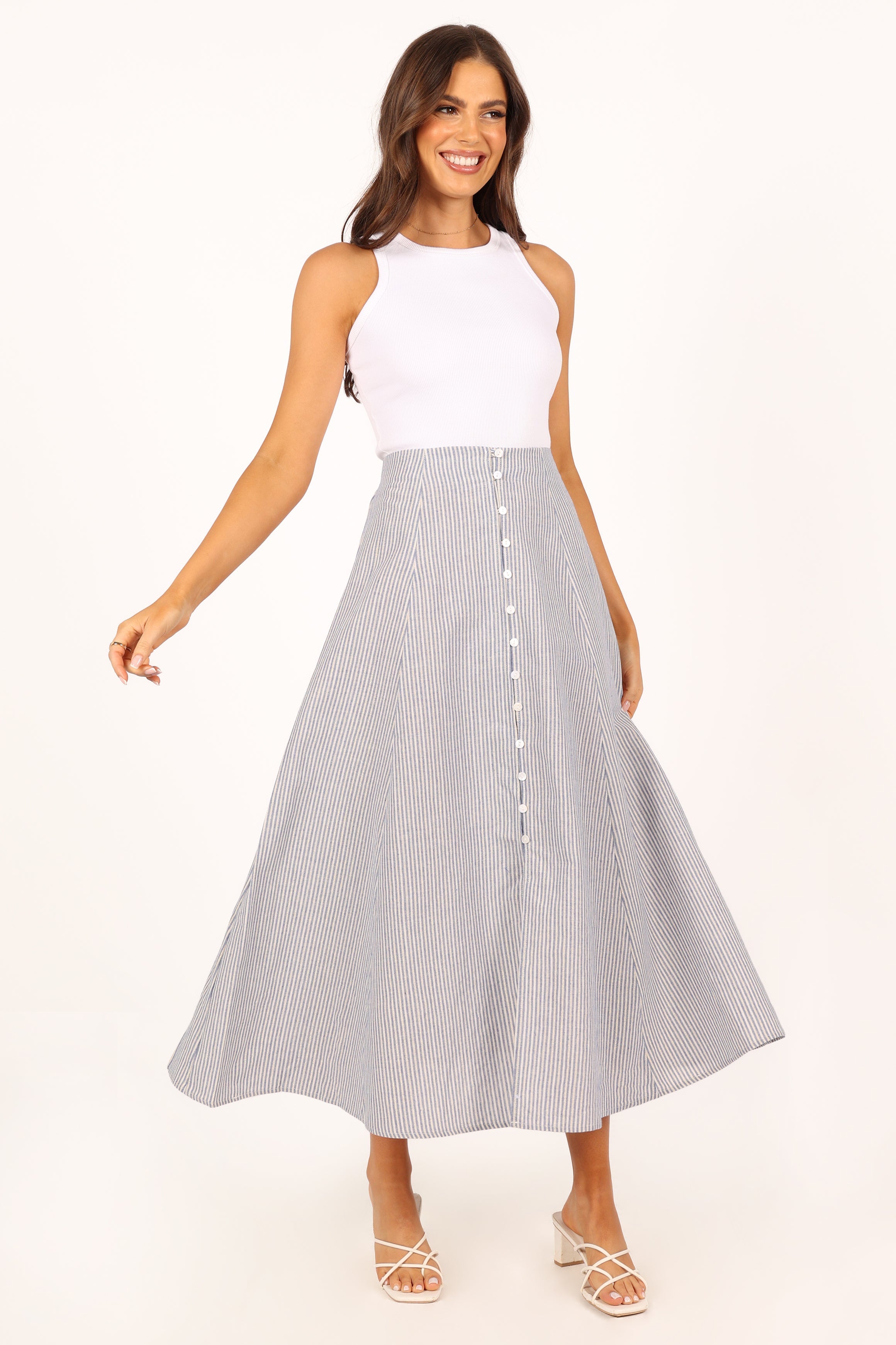 BOTTOMS @Kenny Midi Skirt - Blue Stripe