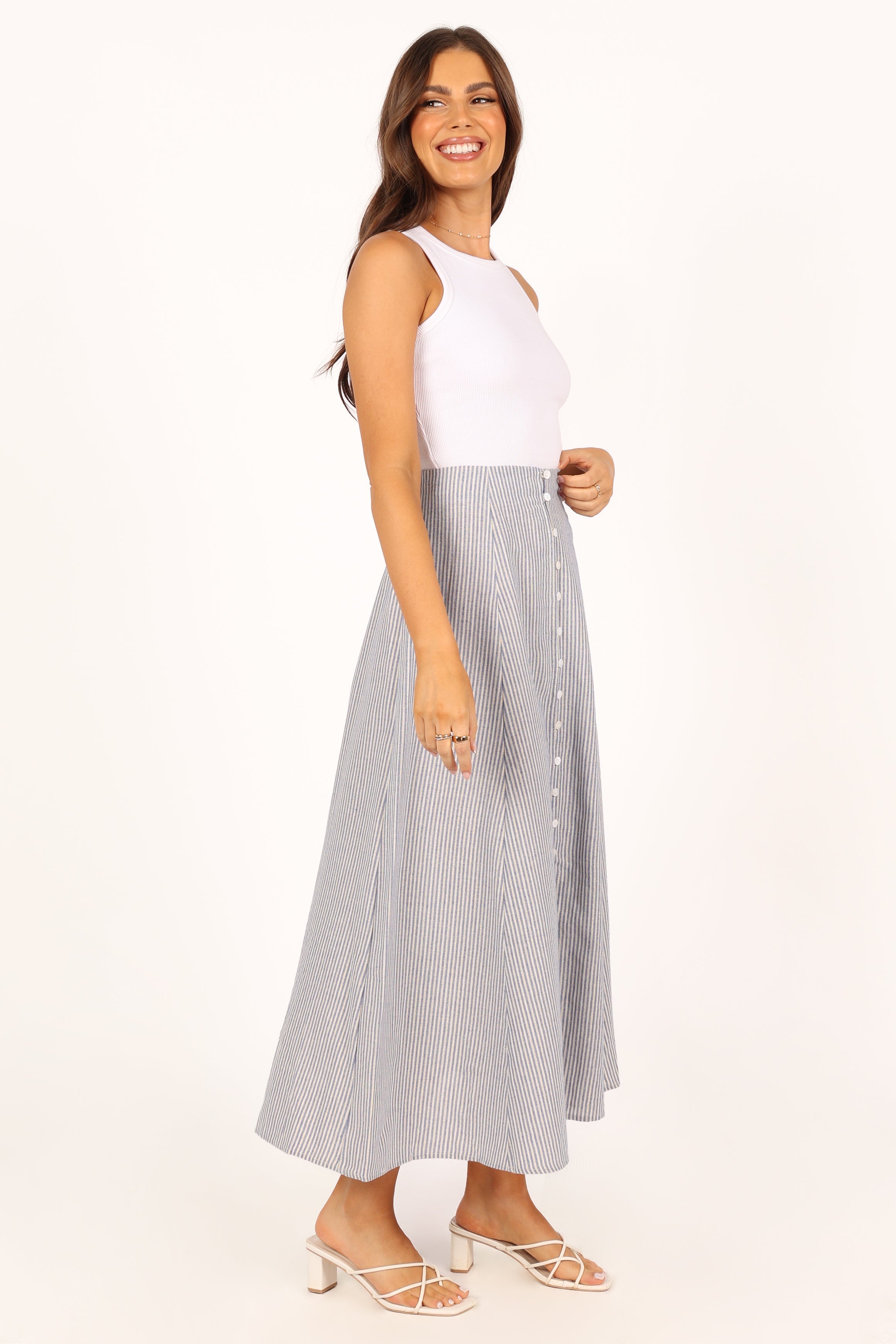 BOTTOMS @Kenny Midi Skirt - Blue Stripe