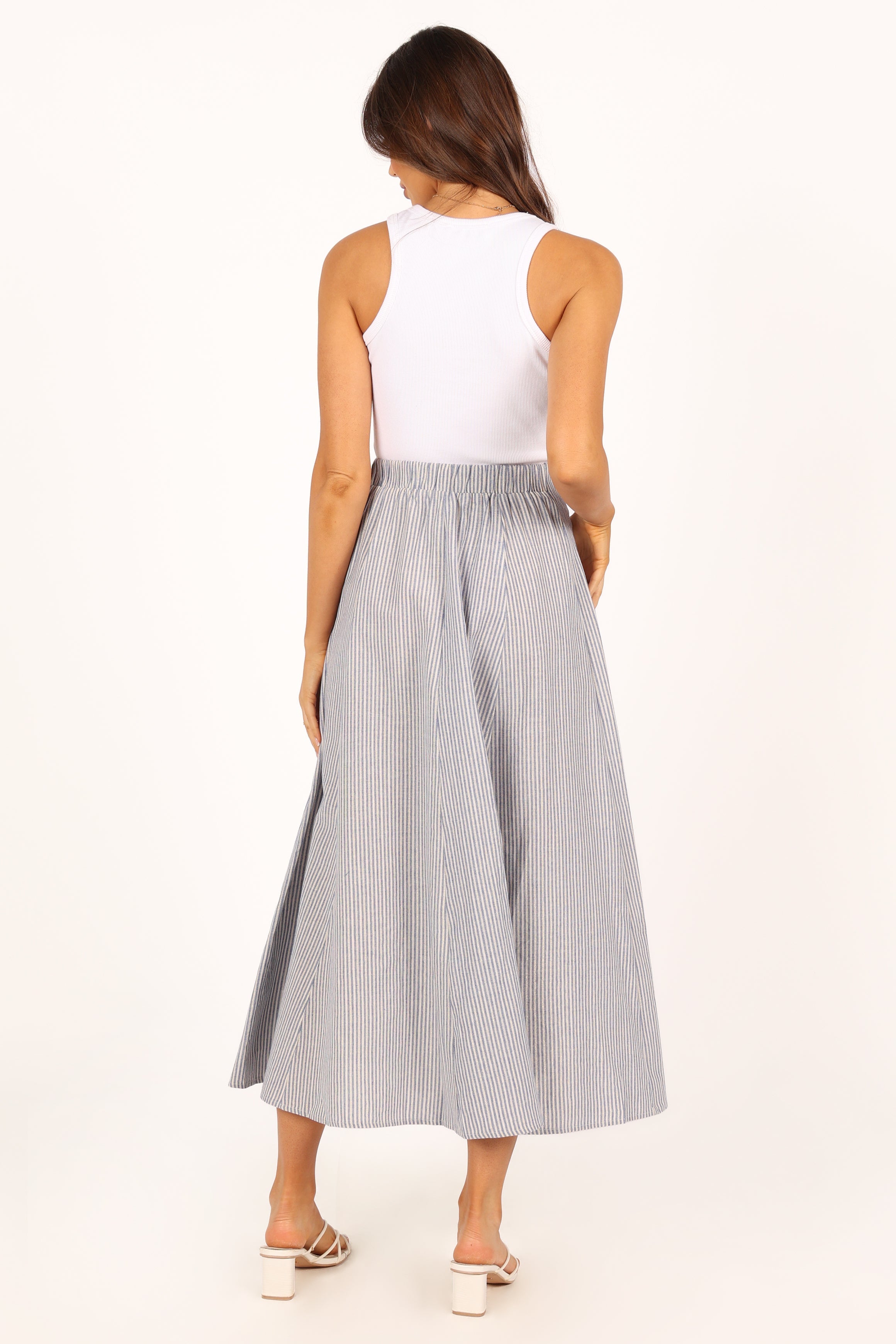 BOTTOMS @Kenny Midi Skirt - Blue Stripe