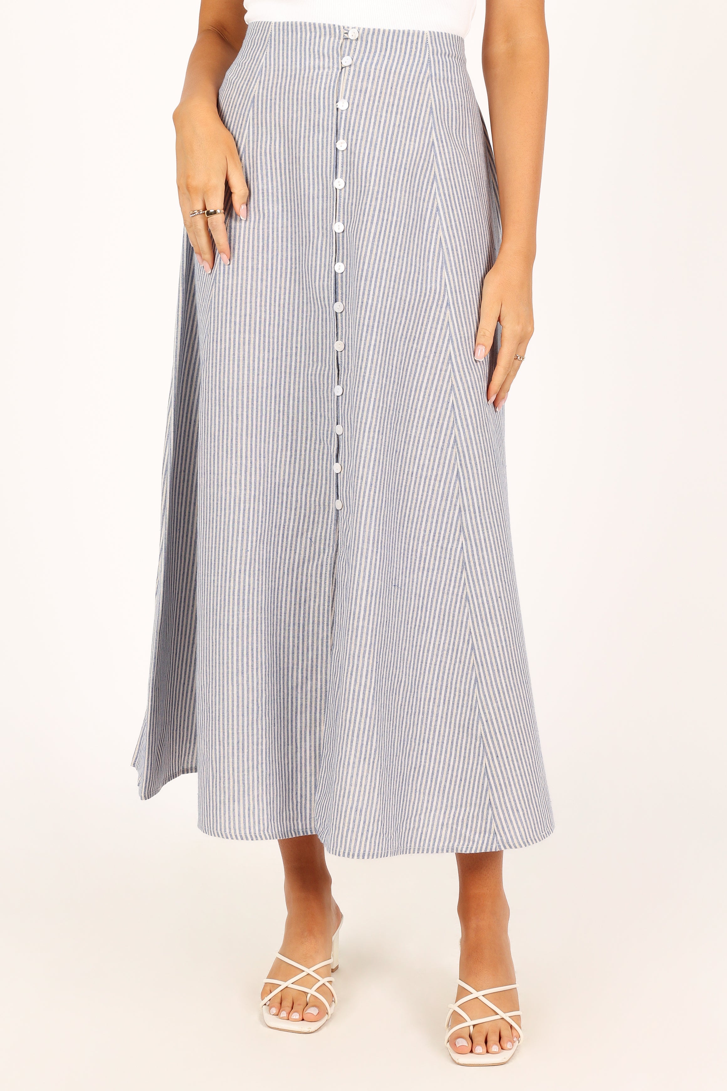BOTTOMS @Kenny Midi Skirt - Blue Stripe
