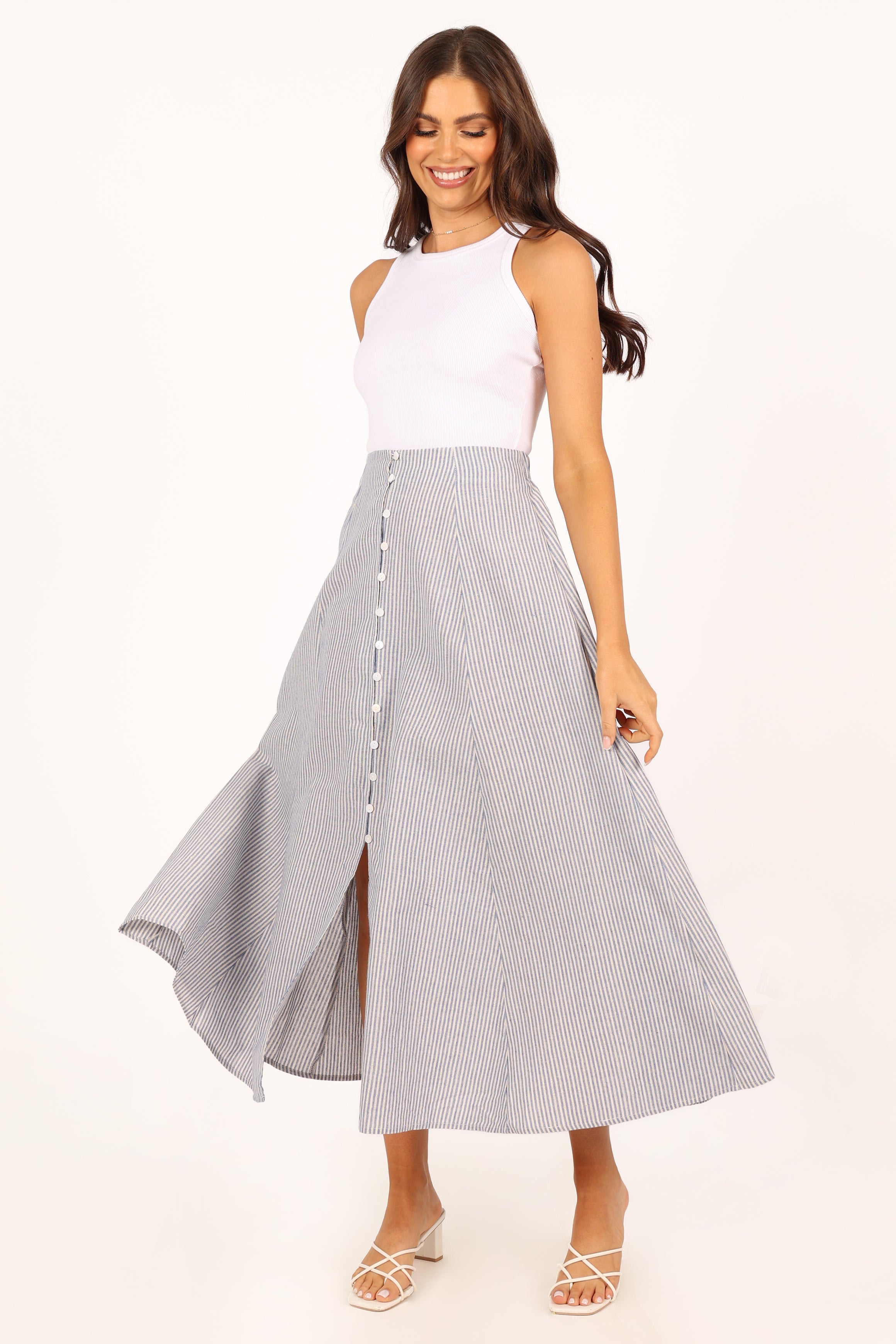BOTTOMS @Kenny Midi Skirt - Blue Stripe