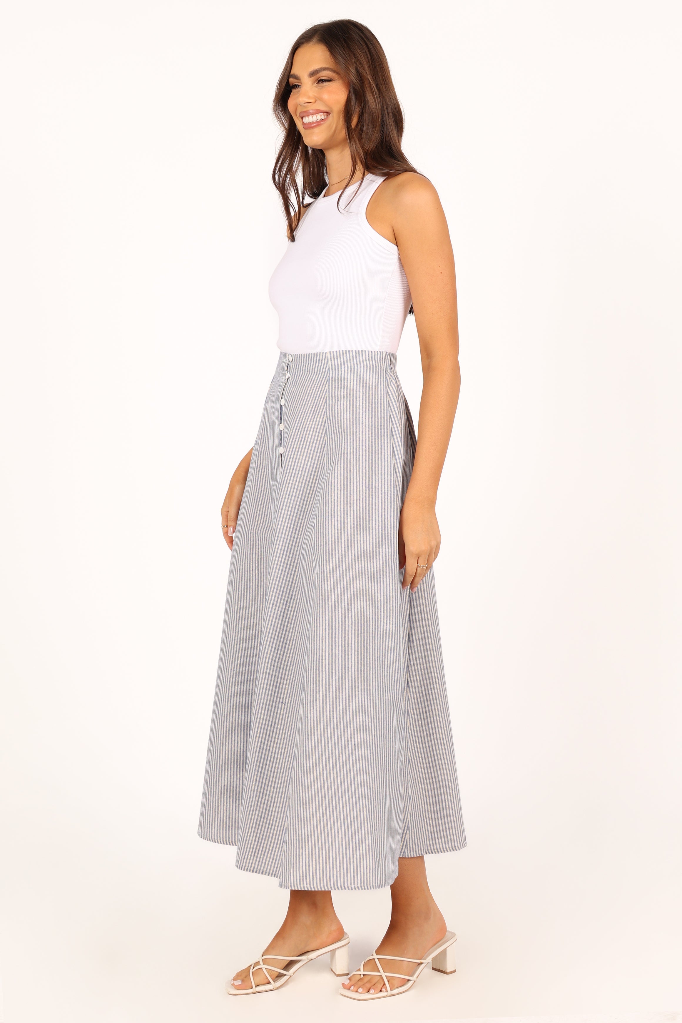 BOTTOMS @Kenny Midi Skirt - Blue Stripe