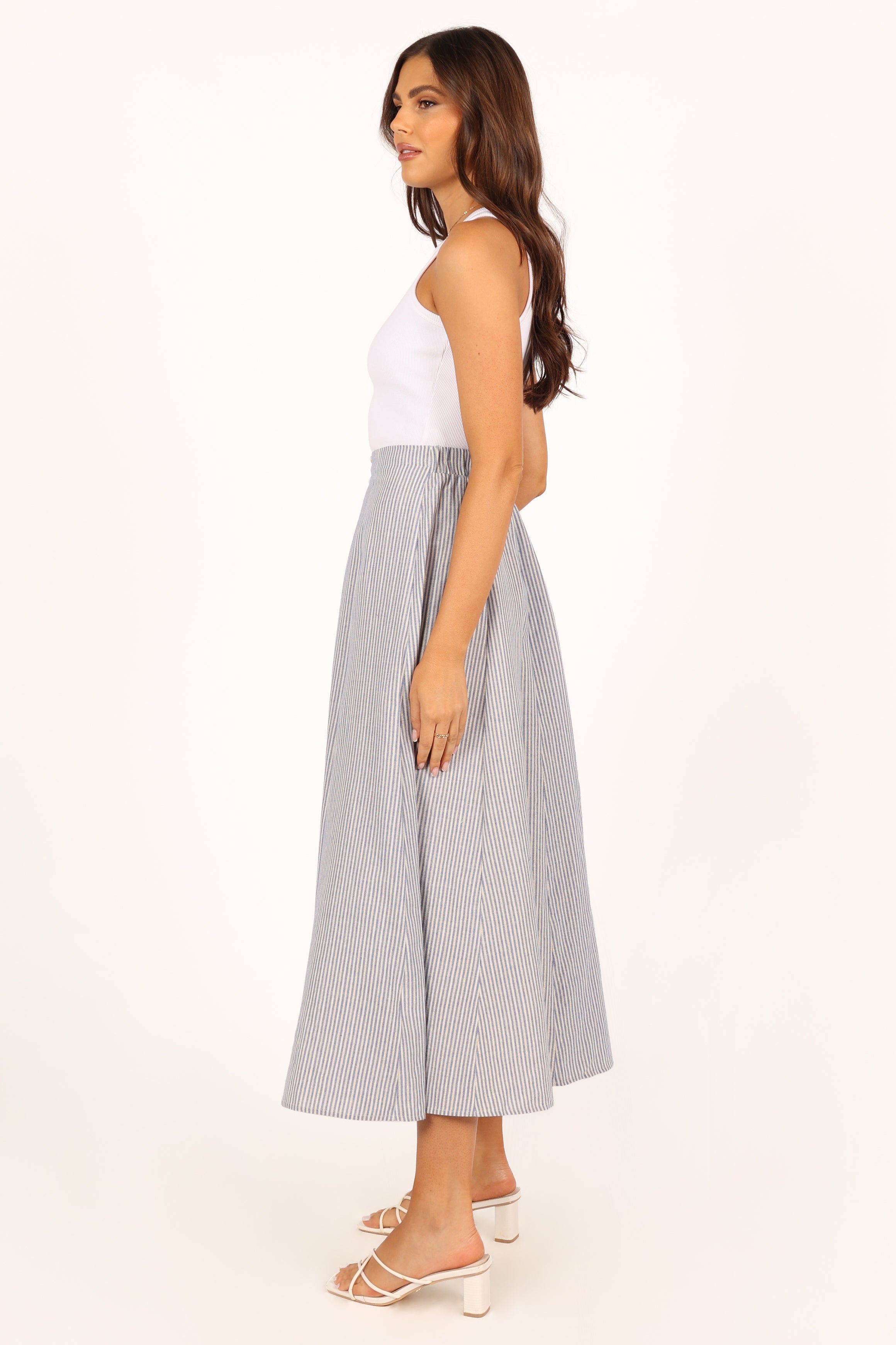 BOTTOMS @Kenny Midi Skirt - Blue Stripe