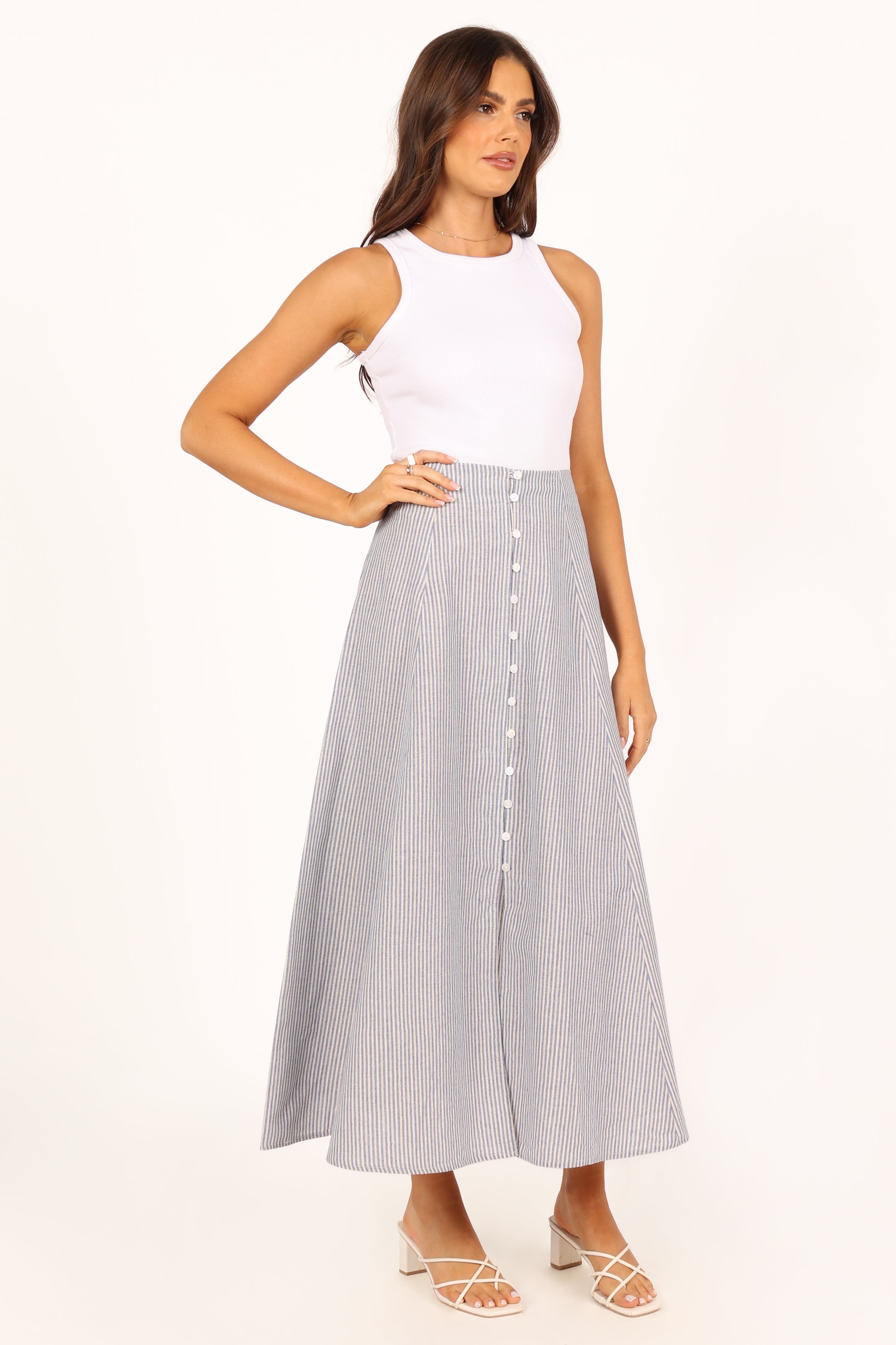 BOTTOMS @Kenny Midi Skirt - Blue Stripe