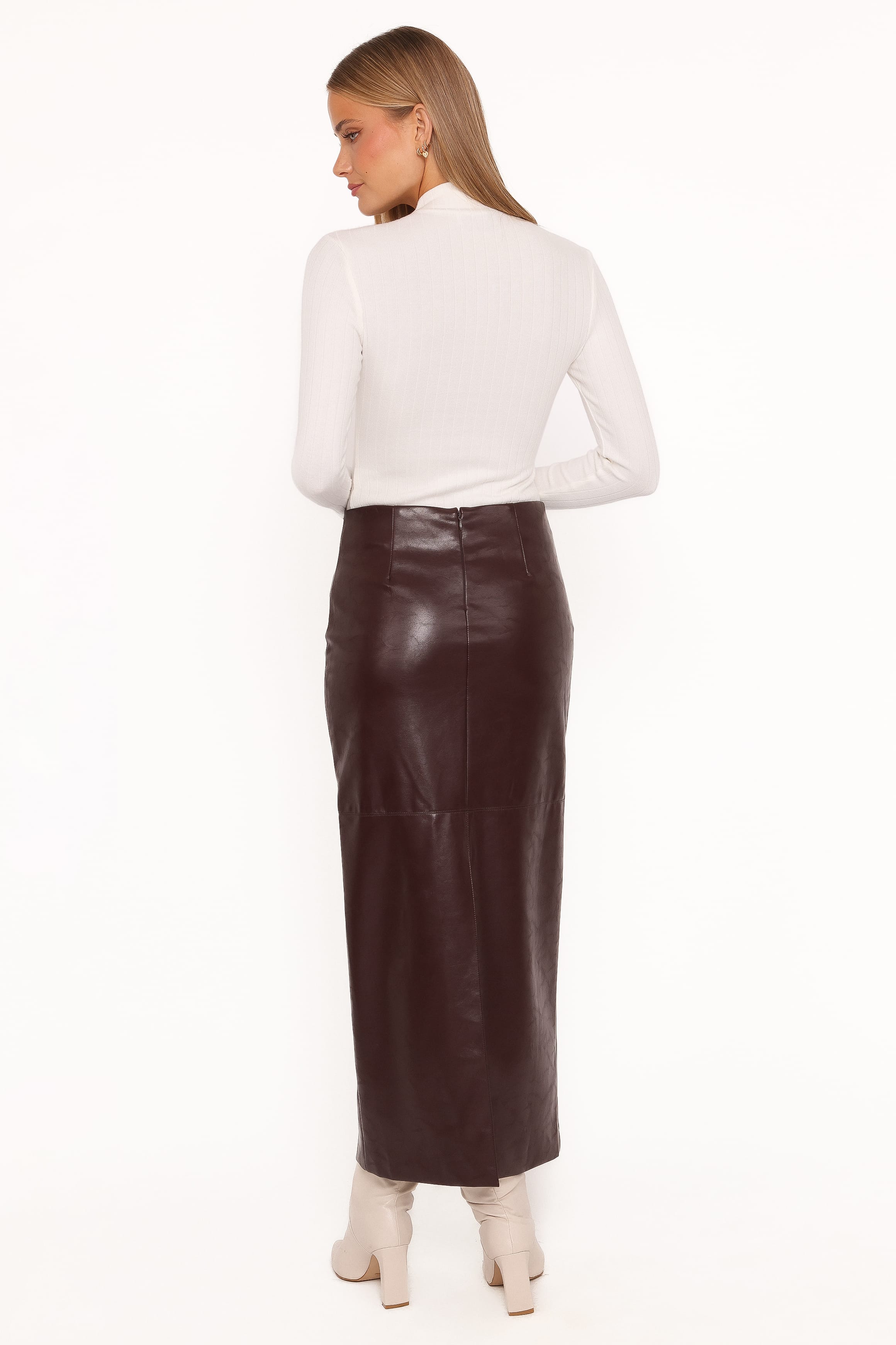 BOTTOMS Koda Faux Leather Column Skirt - Burgundy