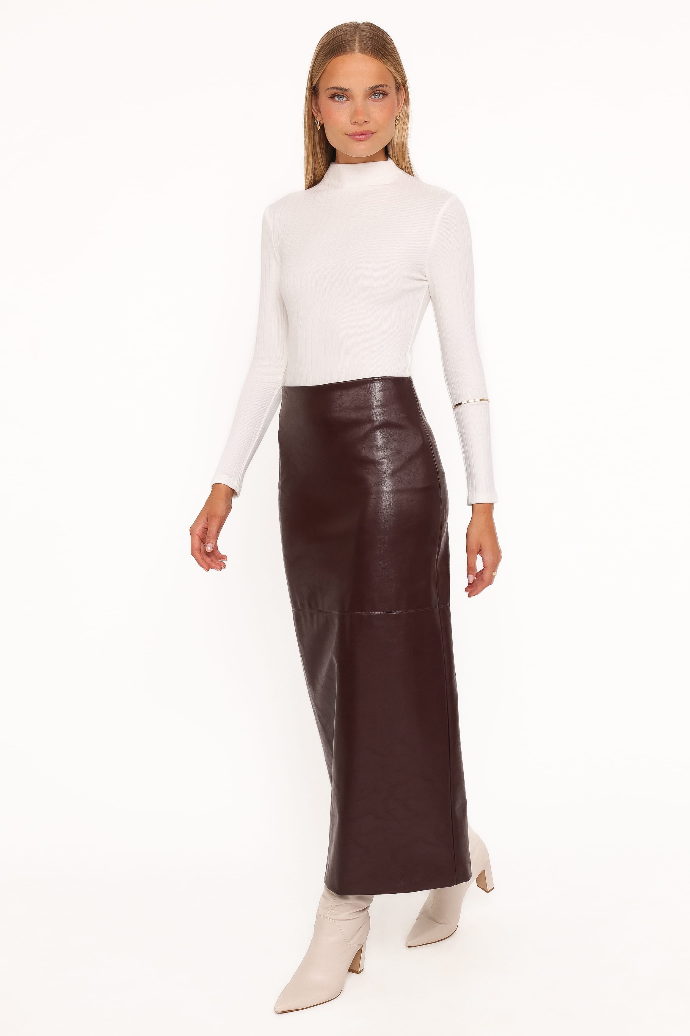 BOTTOMS Koda Faux Leather Column Skirt - Burgundy