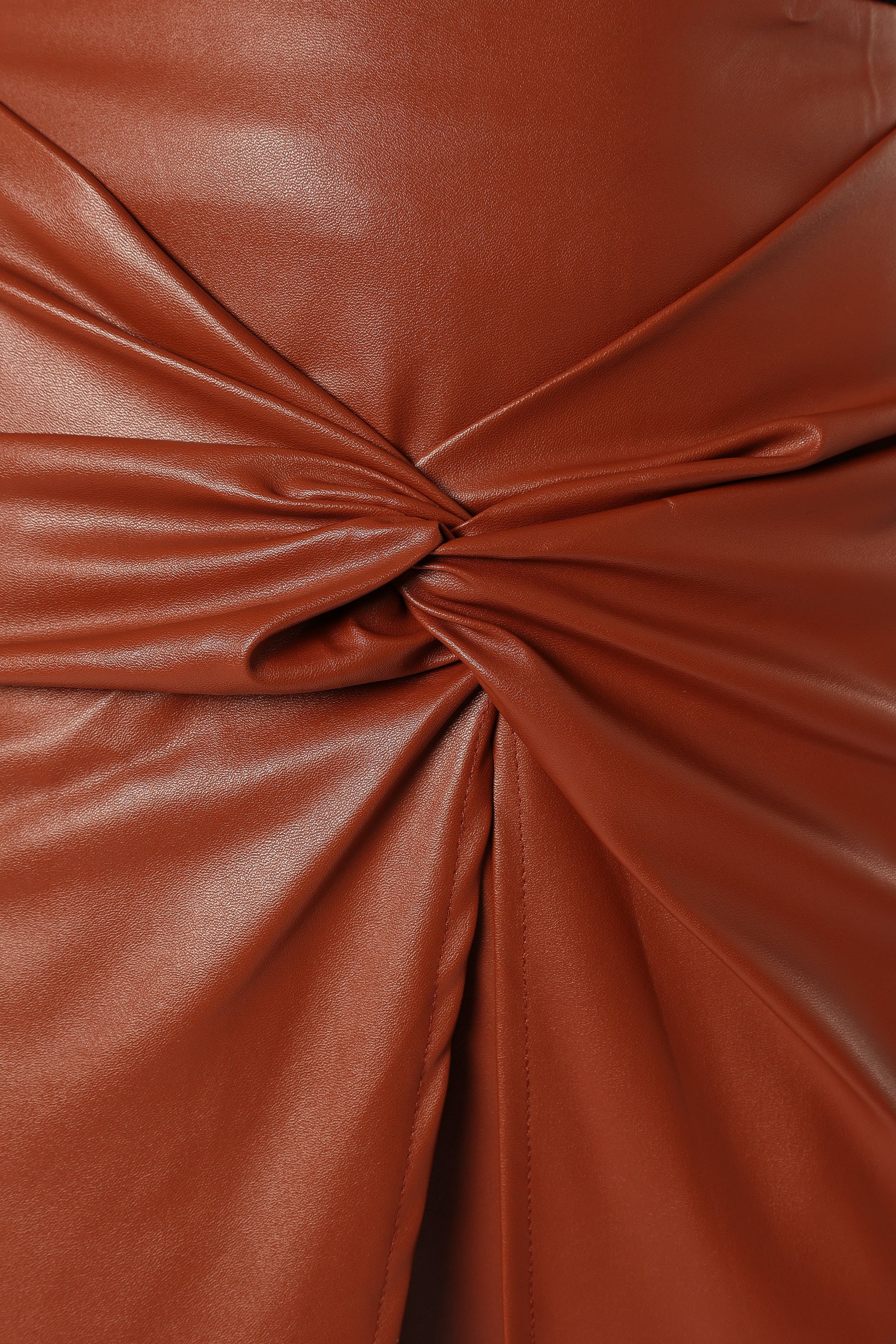 BOTTOMS @Kristy Vegan Leather Skirt - Brown