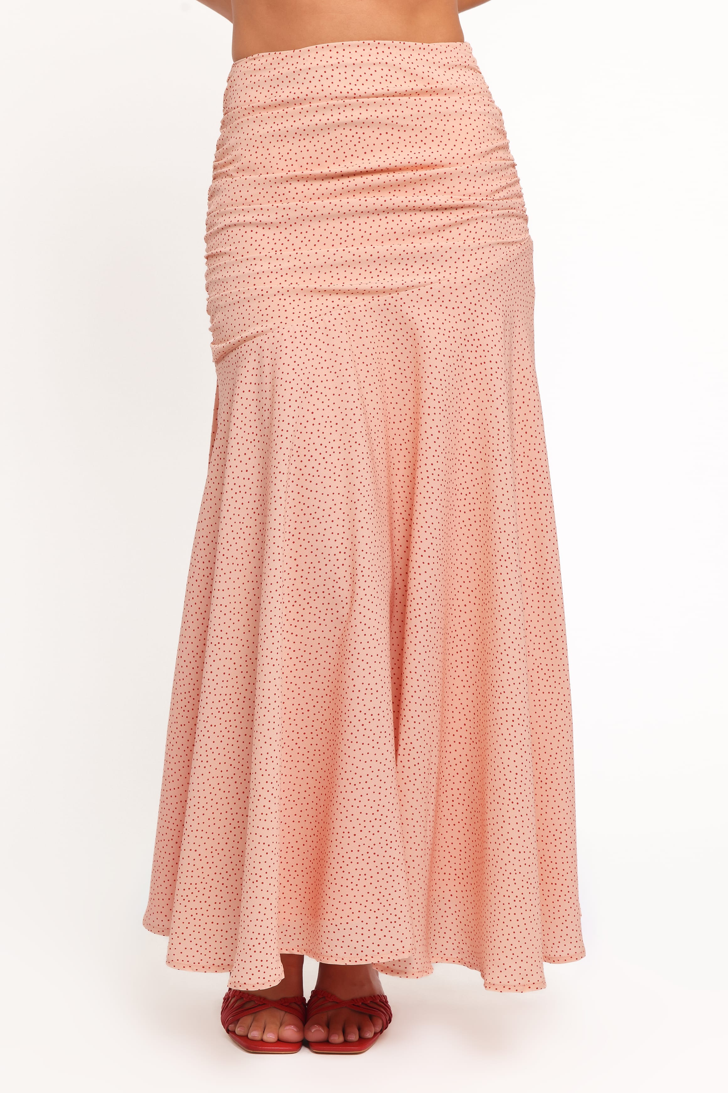 BOTTOMS Lacy Maxi Skirt - Peach Polka Dot