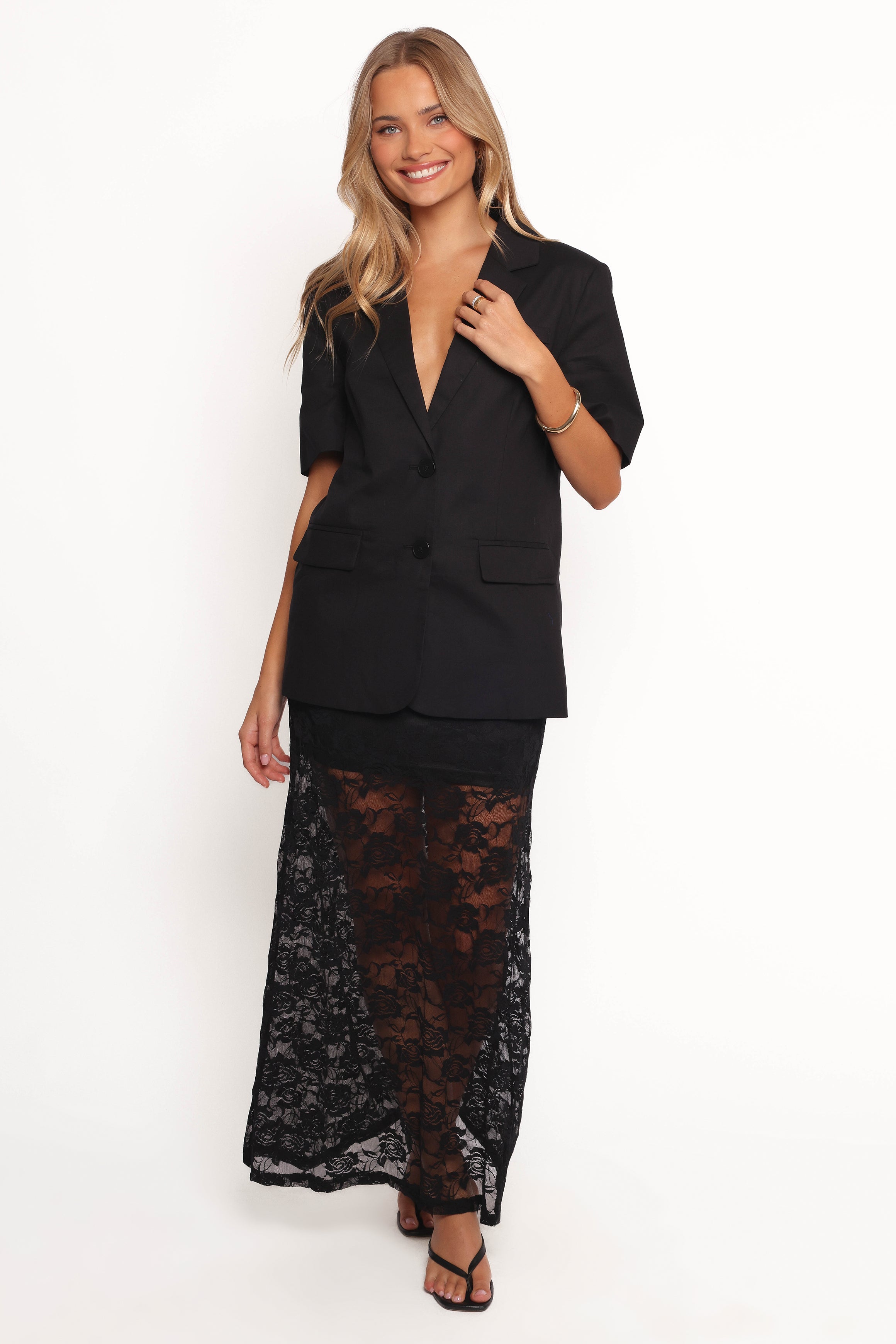 BOTTOMS Laken Sheer Lace Maxi Skirt - Black