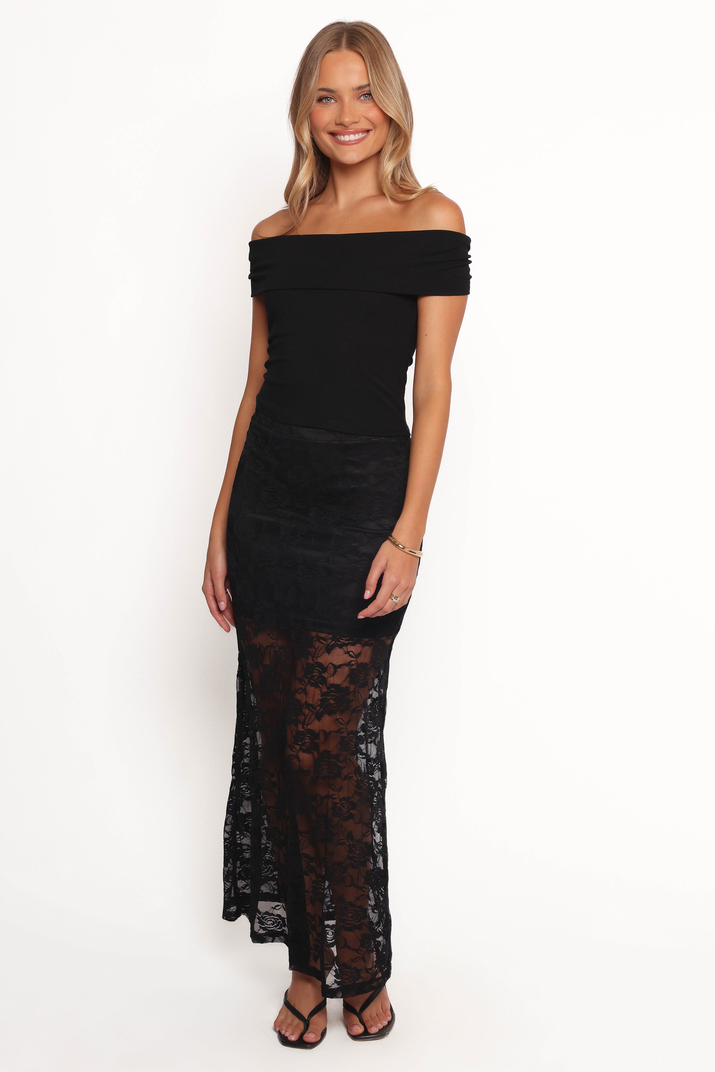 BOTTOMS Laken Sheer Lace Maxi Skirt - Black
