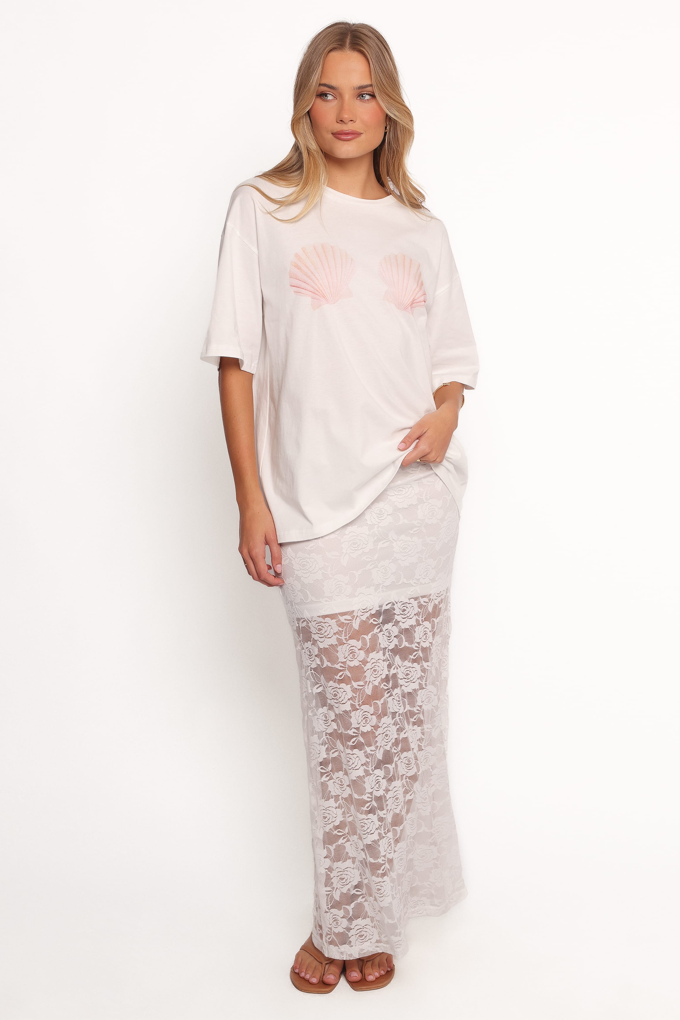 BOTTOMS Laken Sheer Lace Maxi Skirt - White