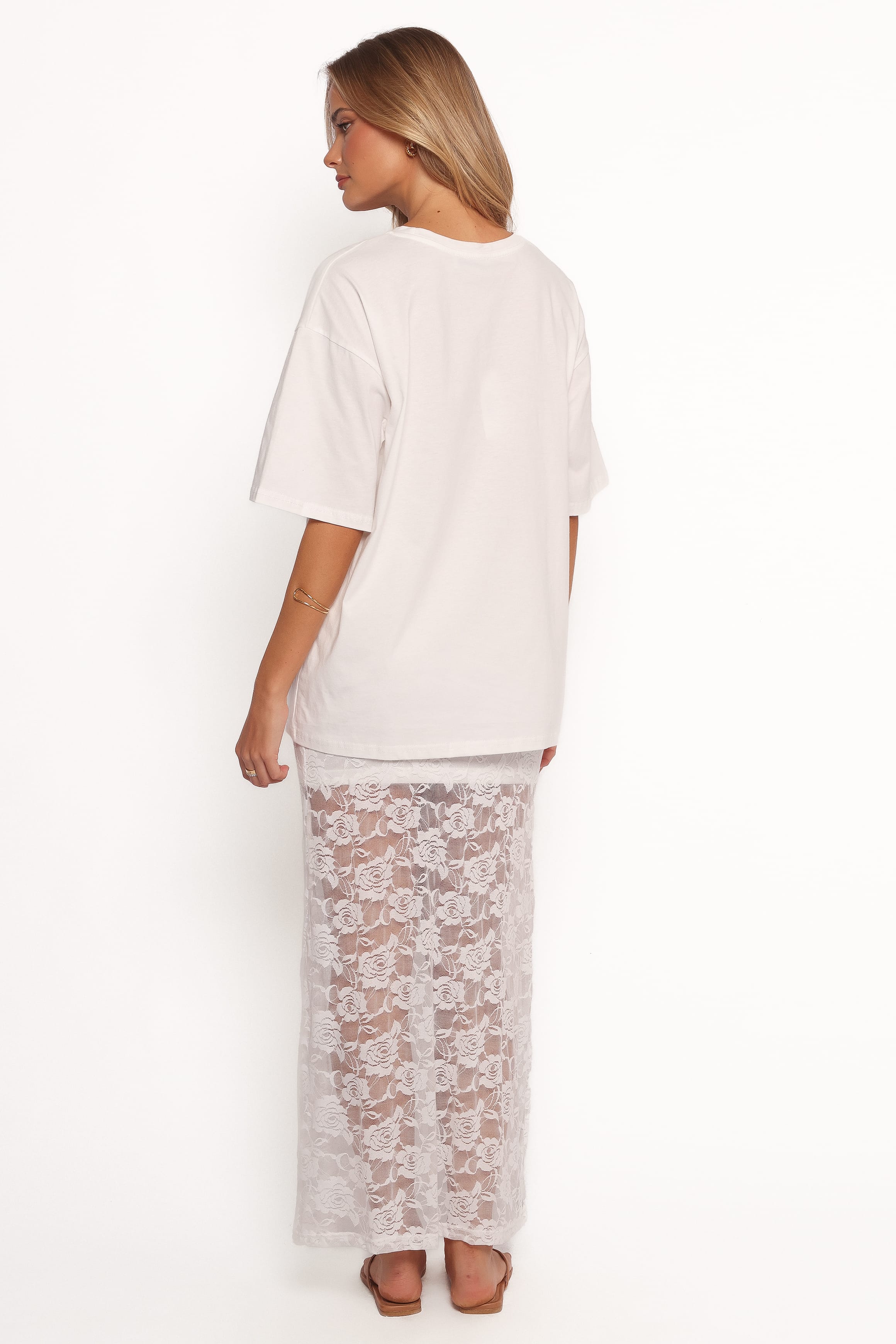 BOTTOMS Laken Sheer Lace Maxi Skirt - White