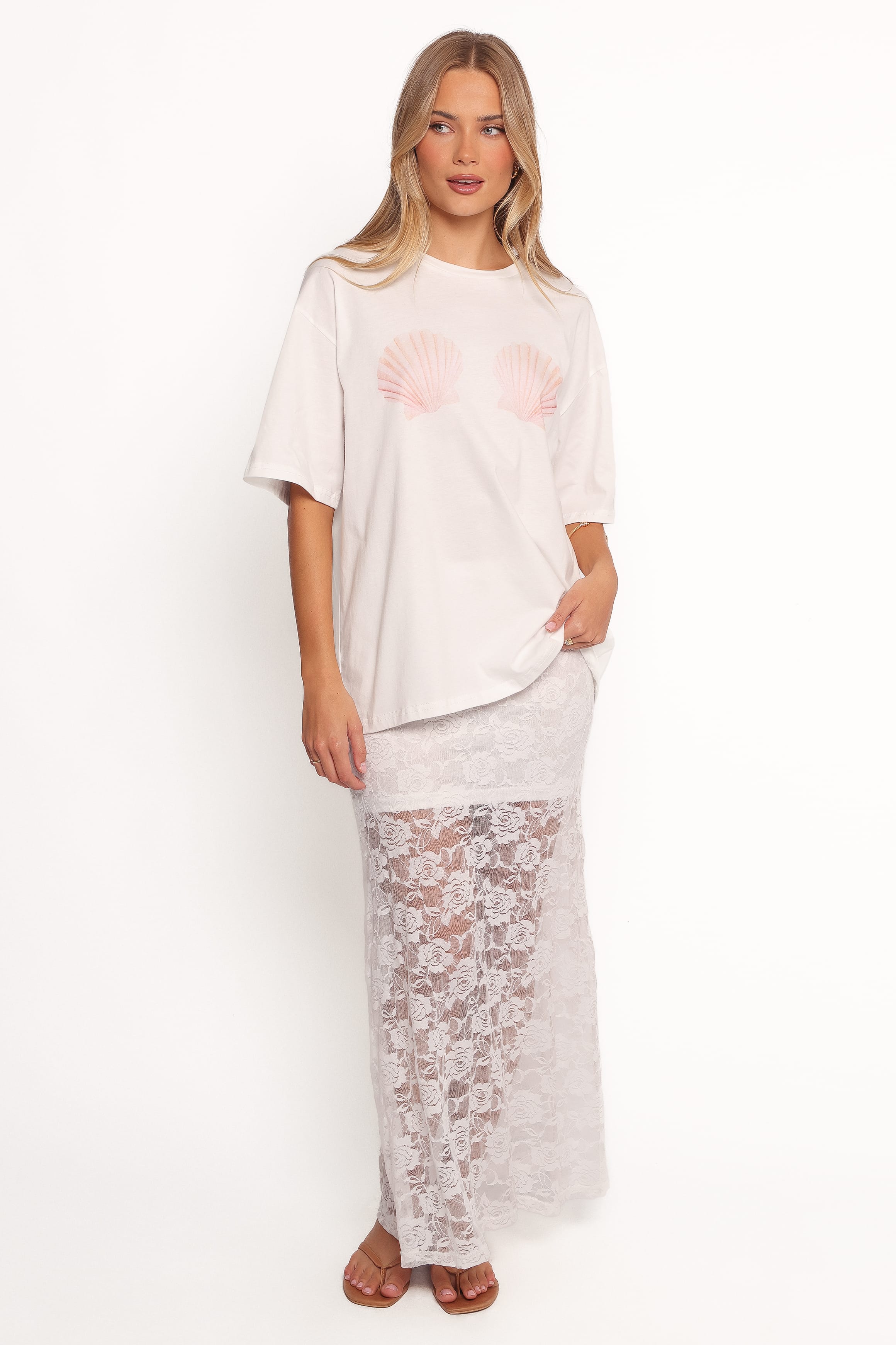 BOTTOMS Laken Sheer Lace Maxi Skirt - White