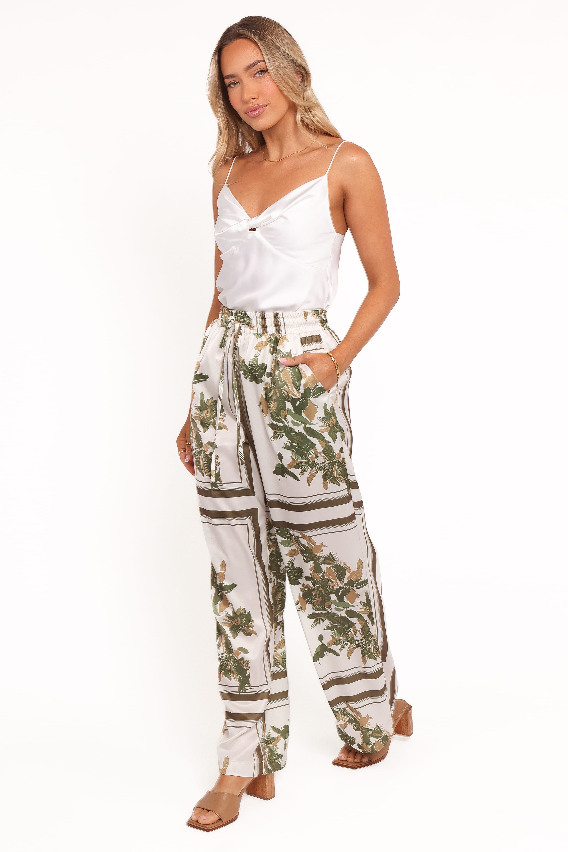 BOTTOMS Lara Wide Leg Pants - Olive Print