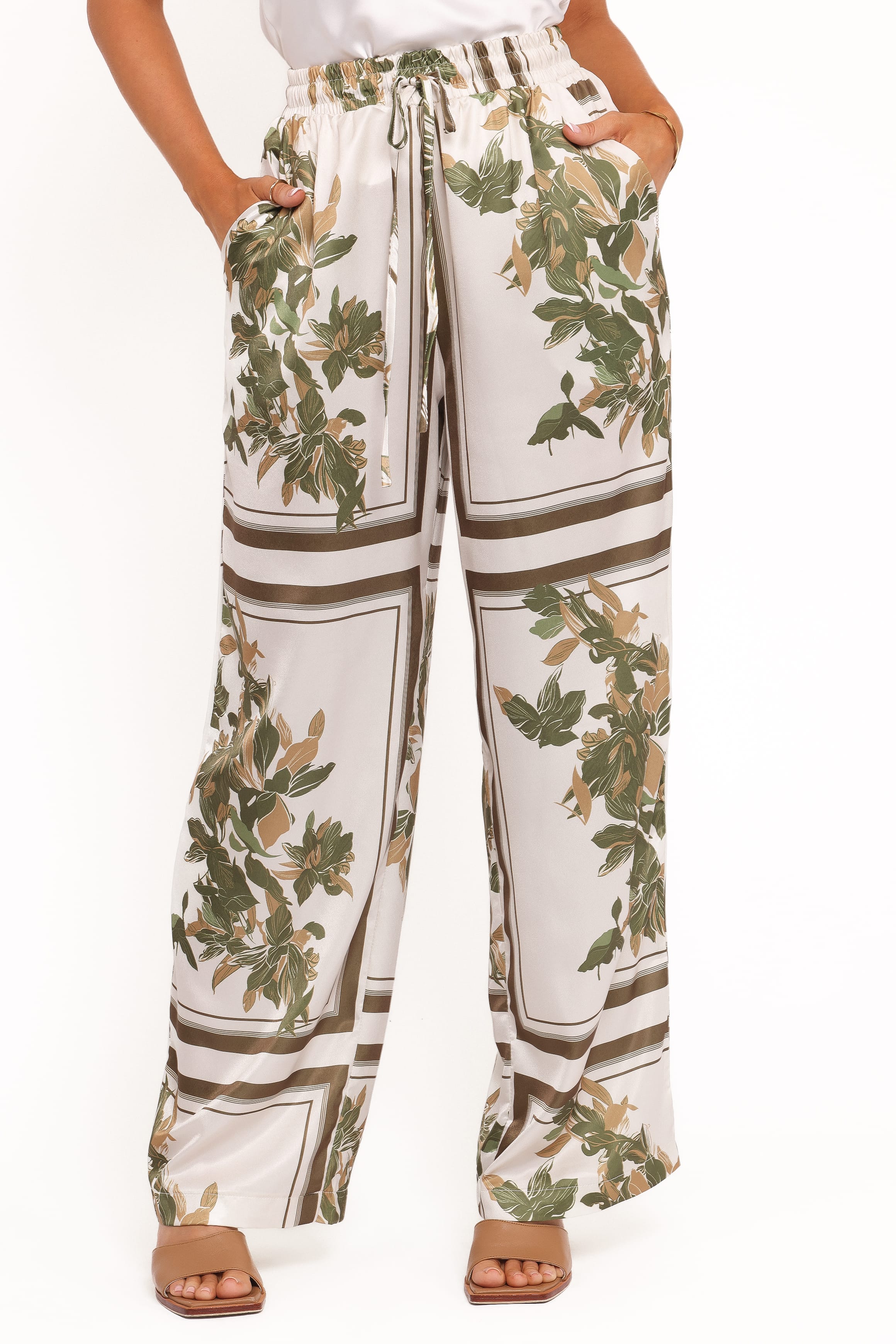 BOTTOMS Lara Wide Leg Pants - Olive Print