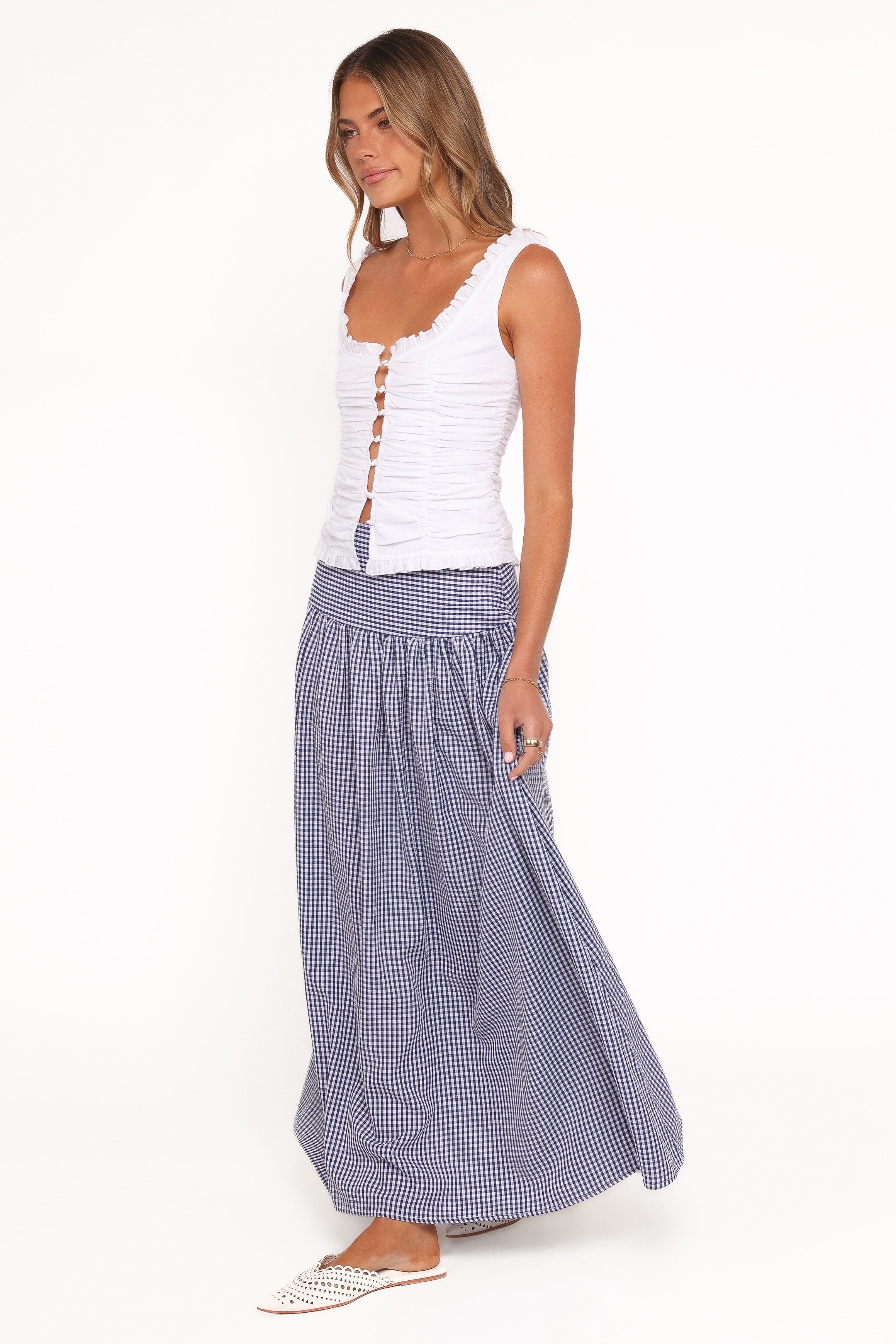 BOTTOMS Laurita Maxi Skirt - Navy Gingham
