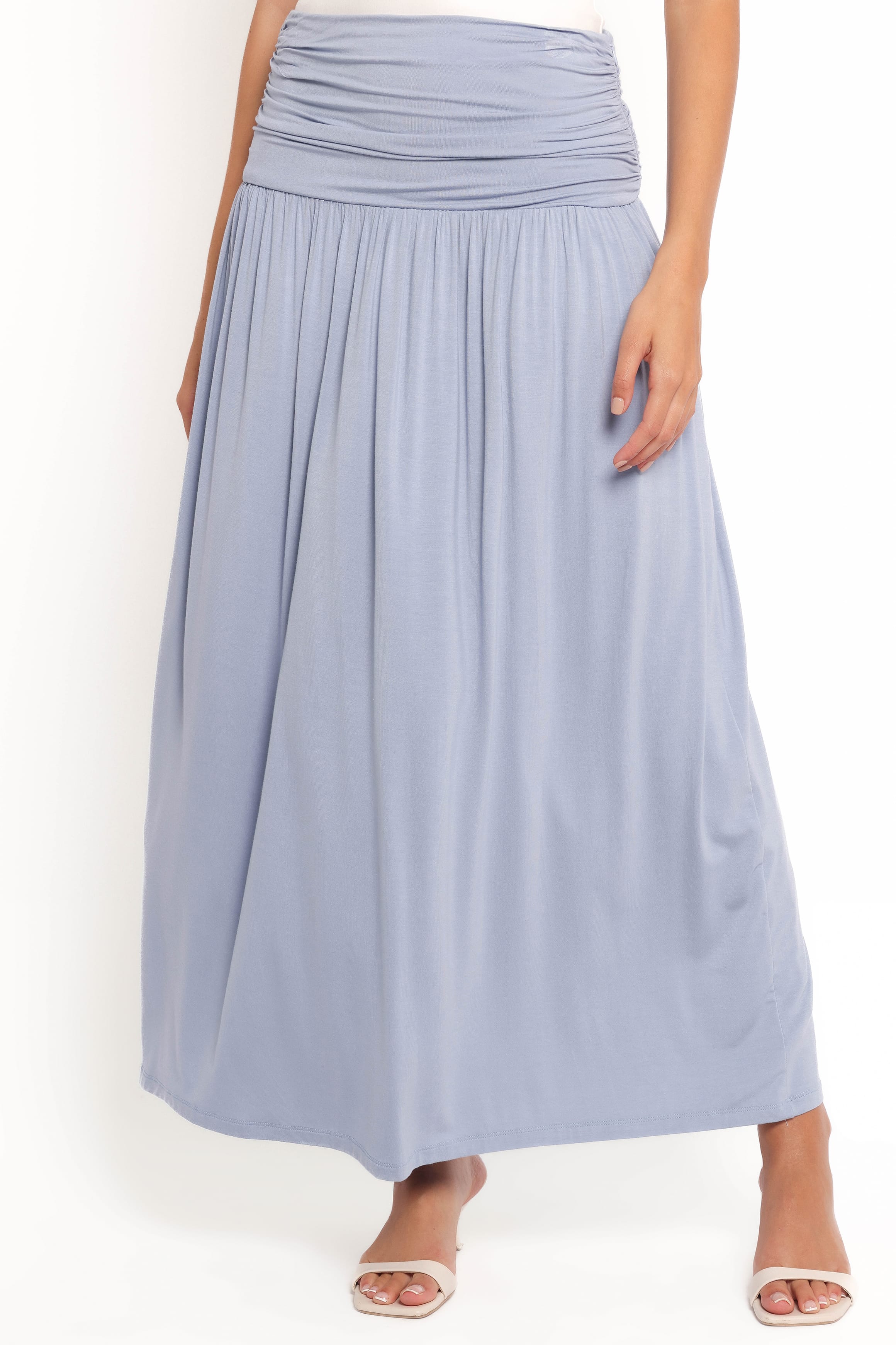 BOTTOMS Lavia Ruched Knit Maxi Skirt - Soft Blue