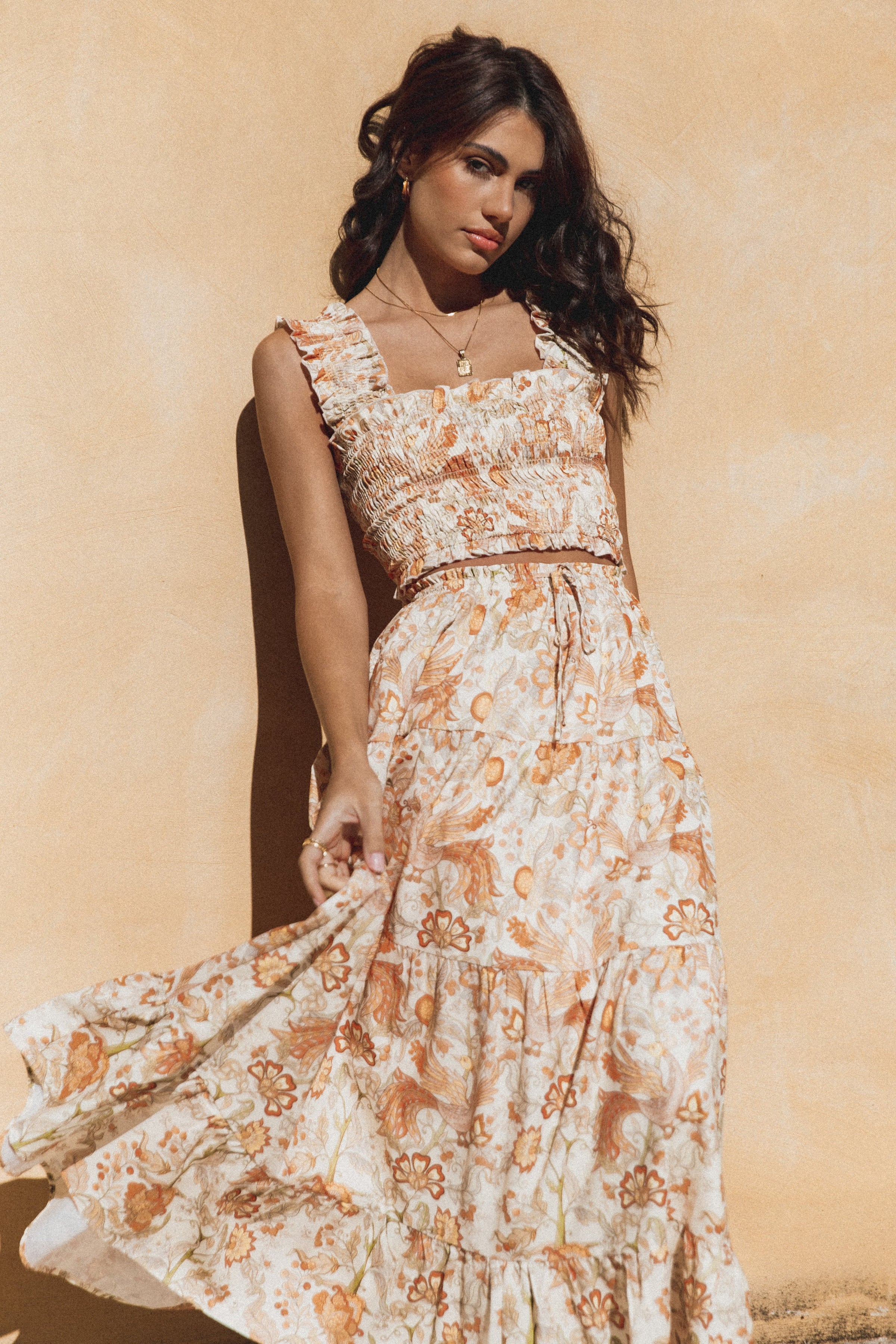 BOTTOMS Leo Maxi Skirt - Tan Floral