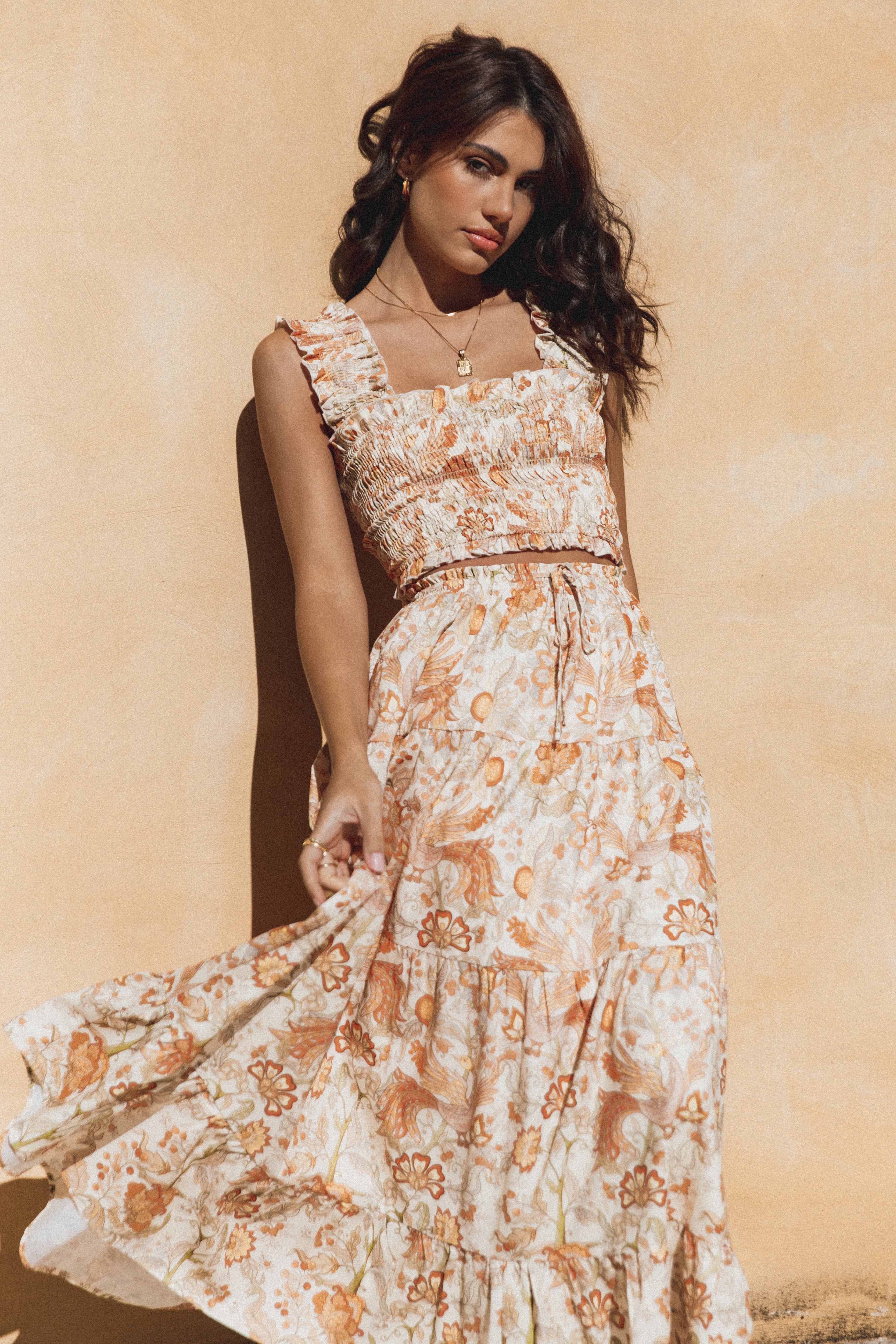 BOTTOMS Leo Maxi Skirt - Tan Floral