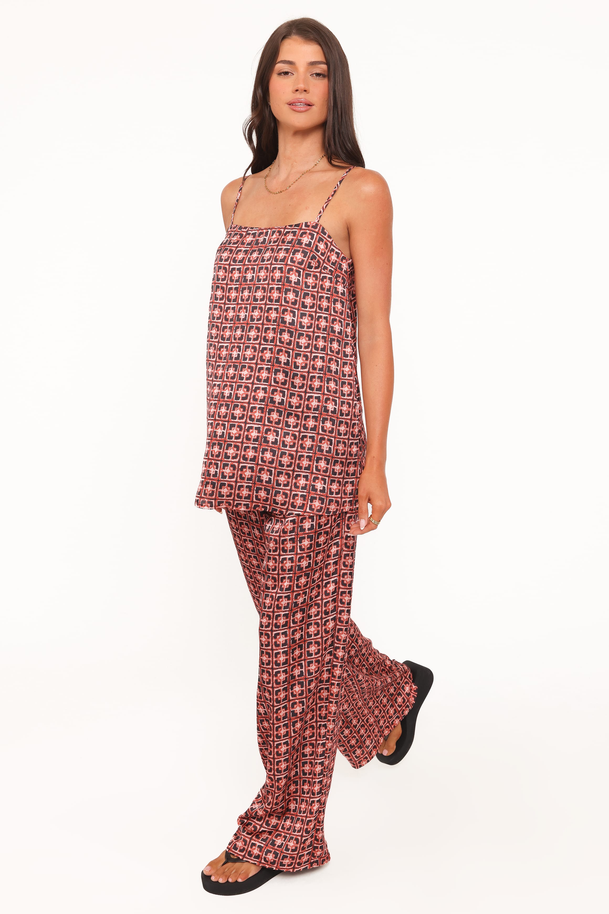 BOTTOMS Lexi Elastic Waist Pant - Red Geometric