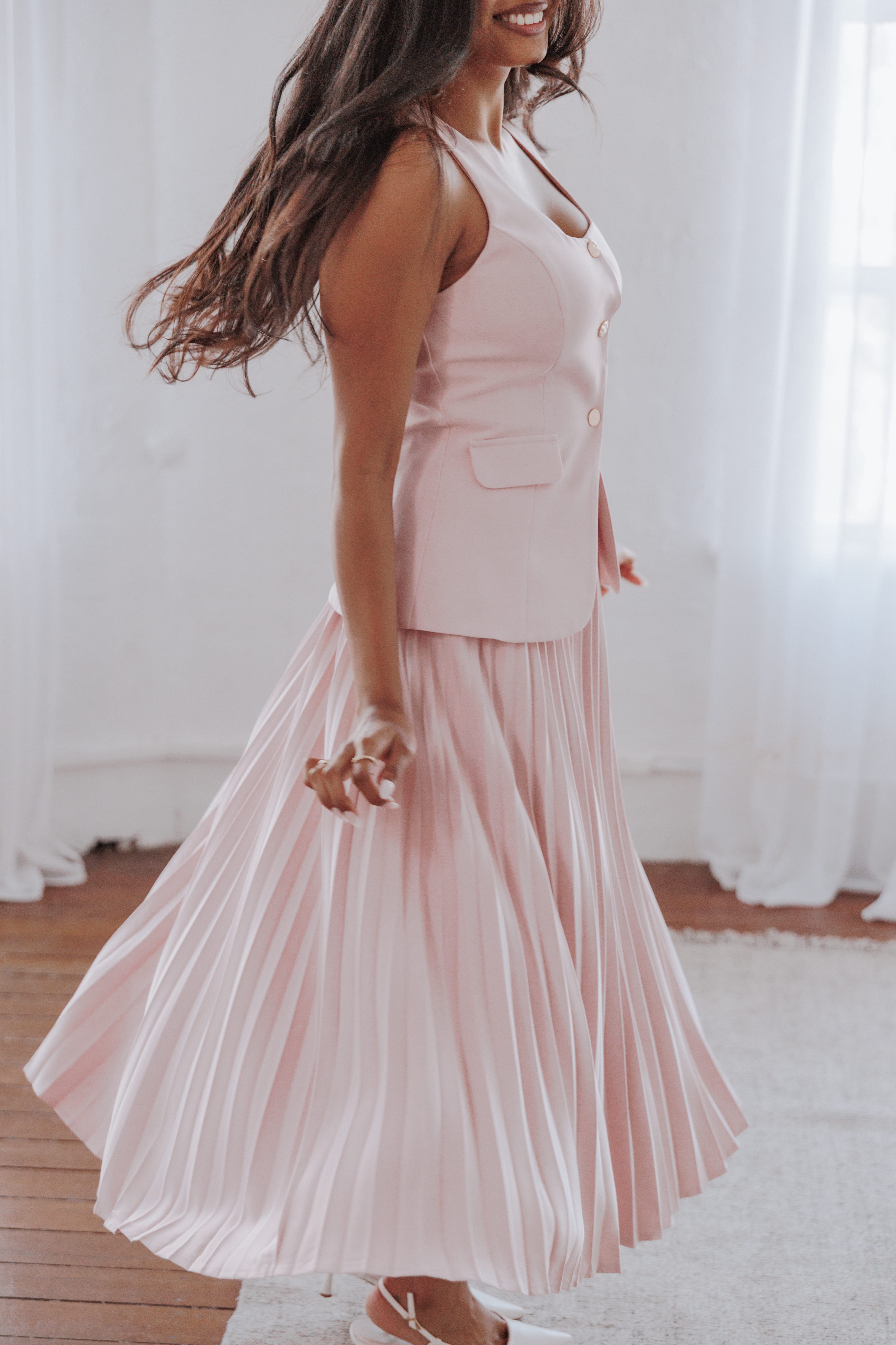 BOTTOMS Liliana Pleated Midi Skirt - Pink