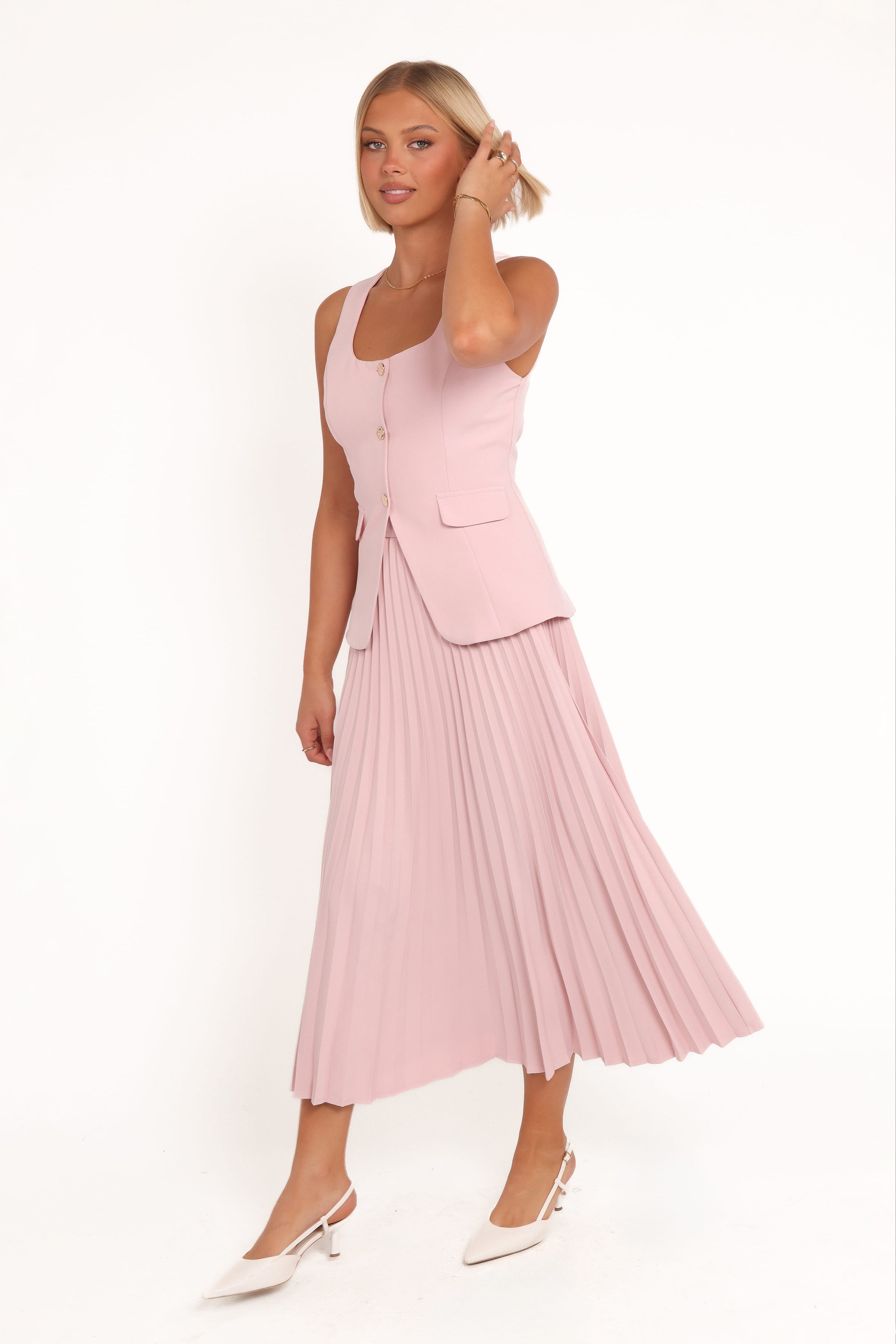 BOTTOMS Liliana Pleated Midi Skirt - Pink