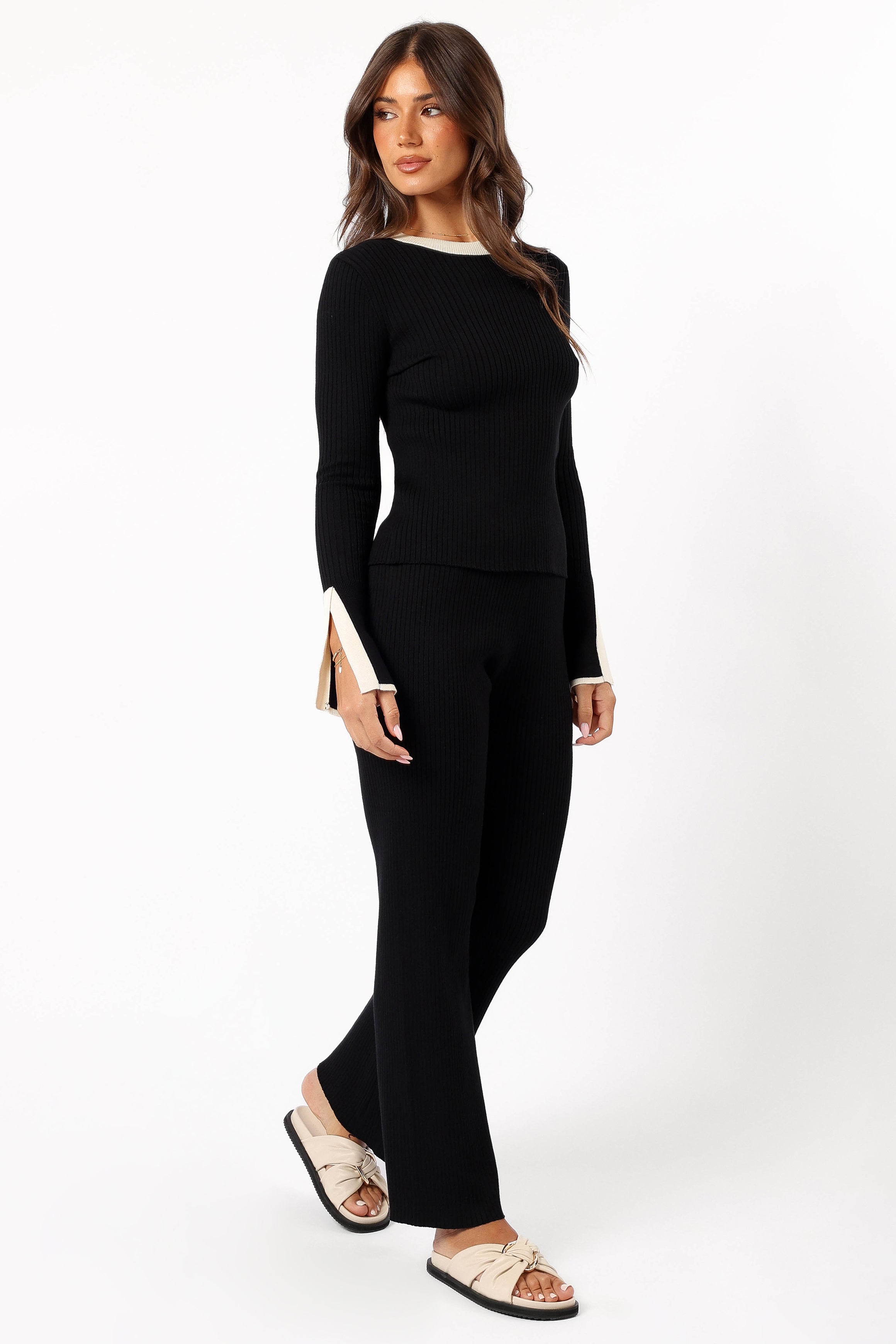 BOTTOMS @Lizbeth Knit Pant - Black White