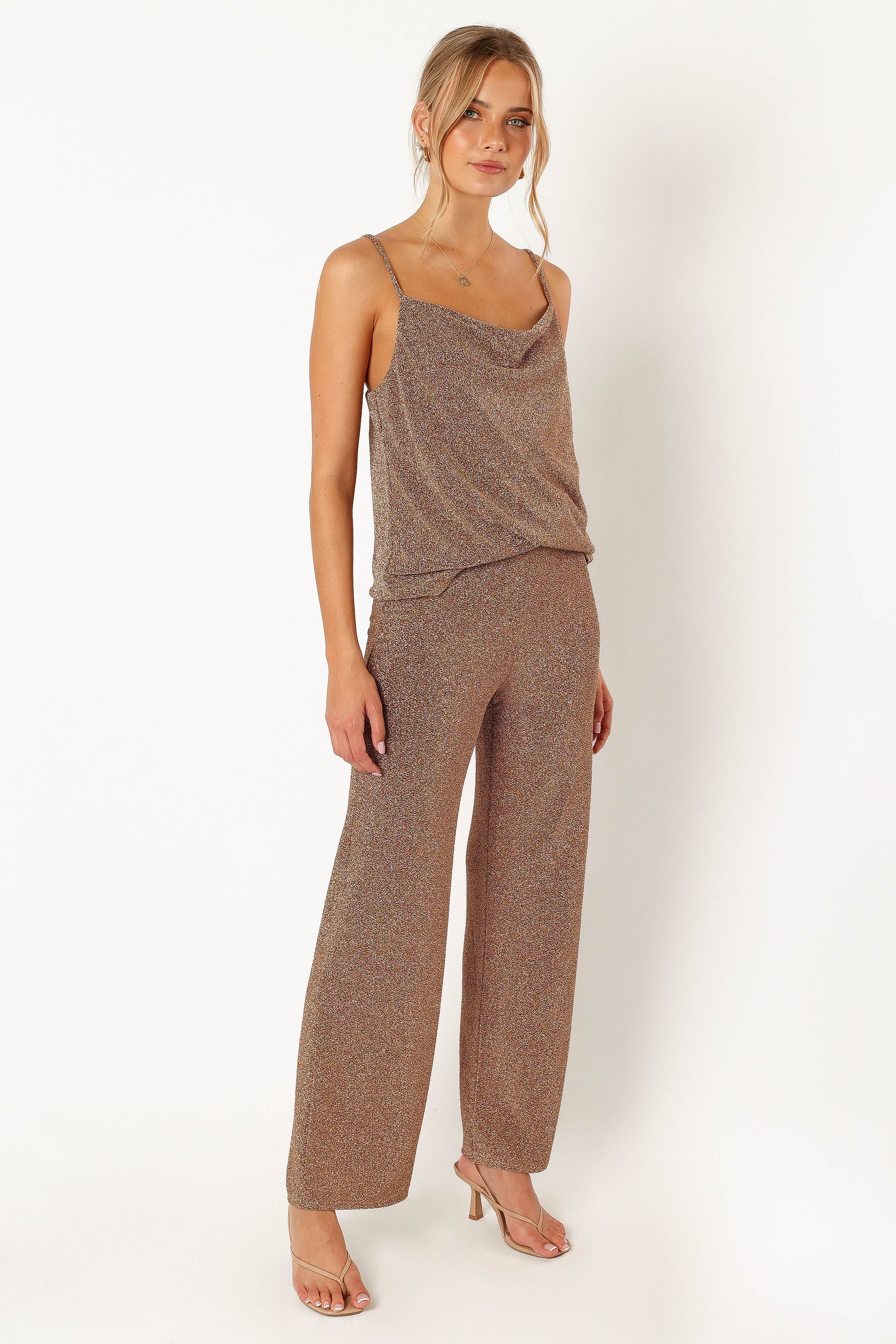 BOTTOMS @Luann Wide Leg Pants - Rose Gold