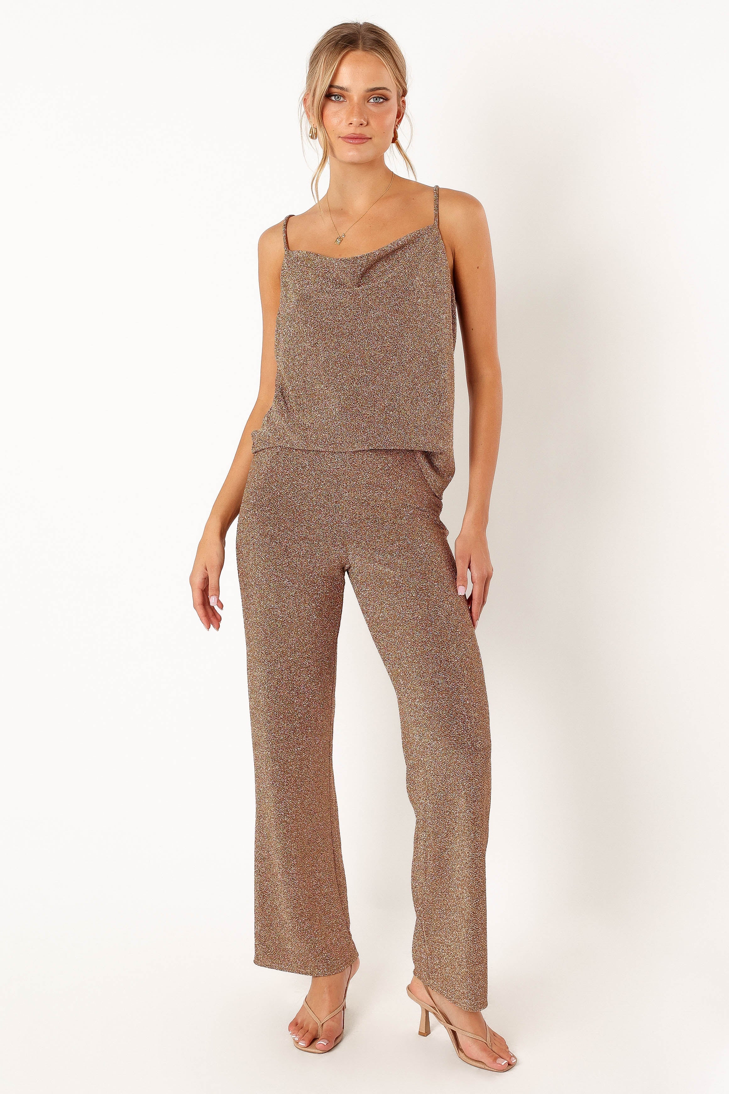 BOTTOMS @Luann Wide Leg Pants - Rose Gold