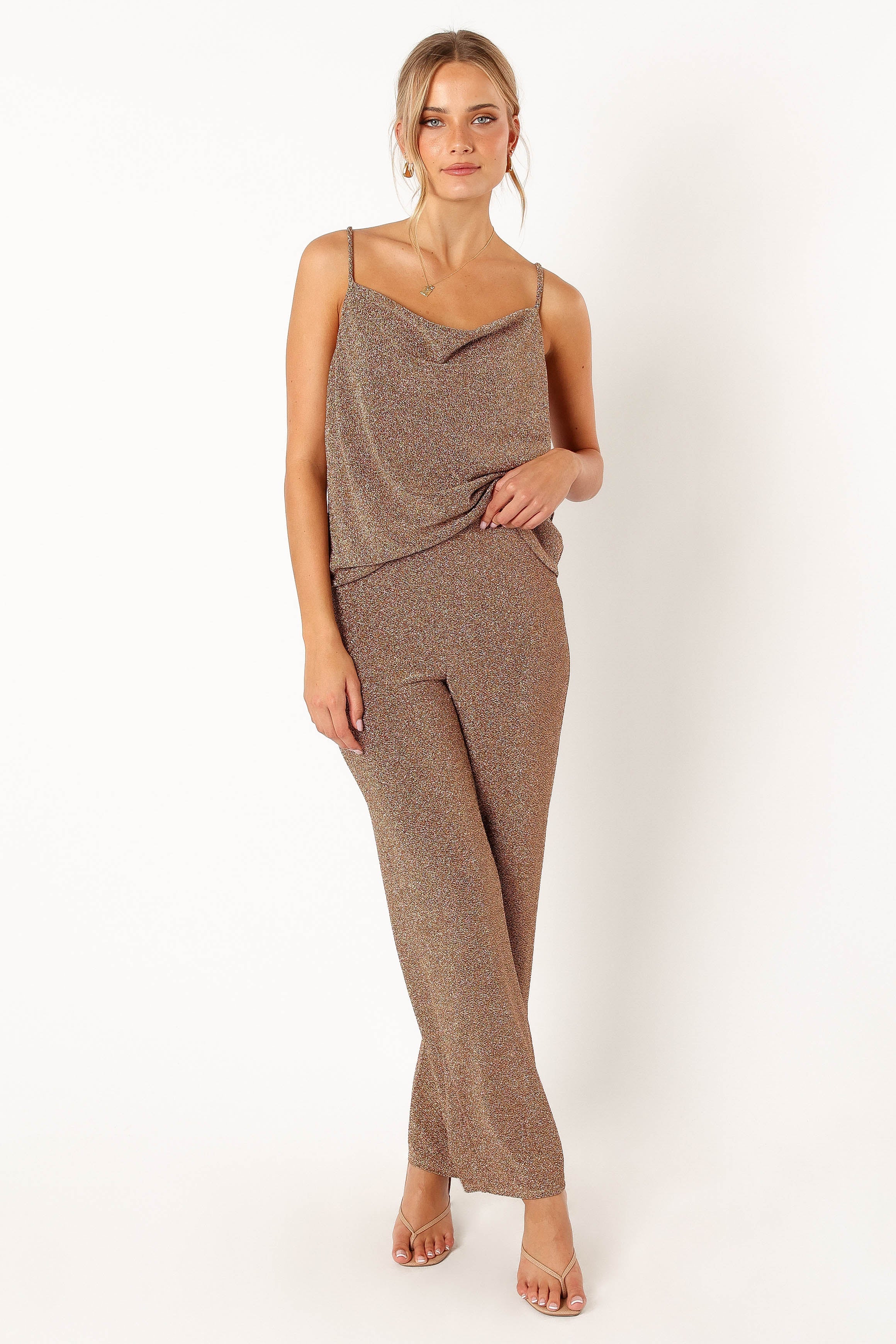 BOTTOMS @Luann Wide Leg Pants - Rose Gold
