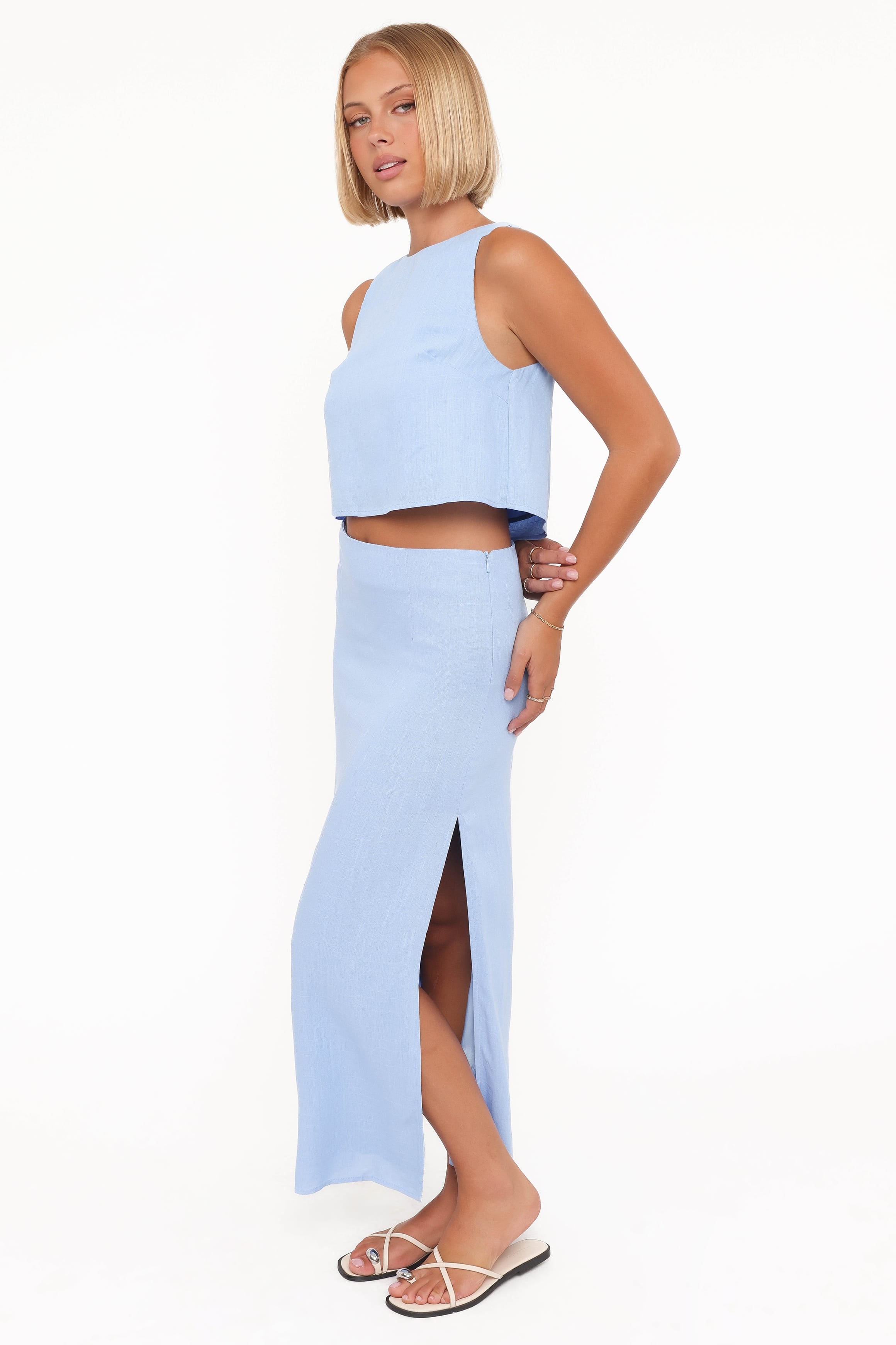 BOTTOMS Madison Linen Column Skirt - Blue