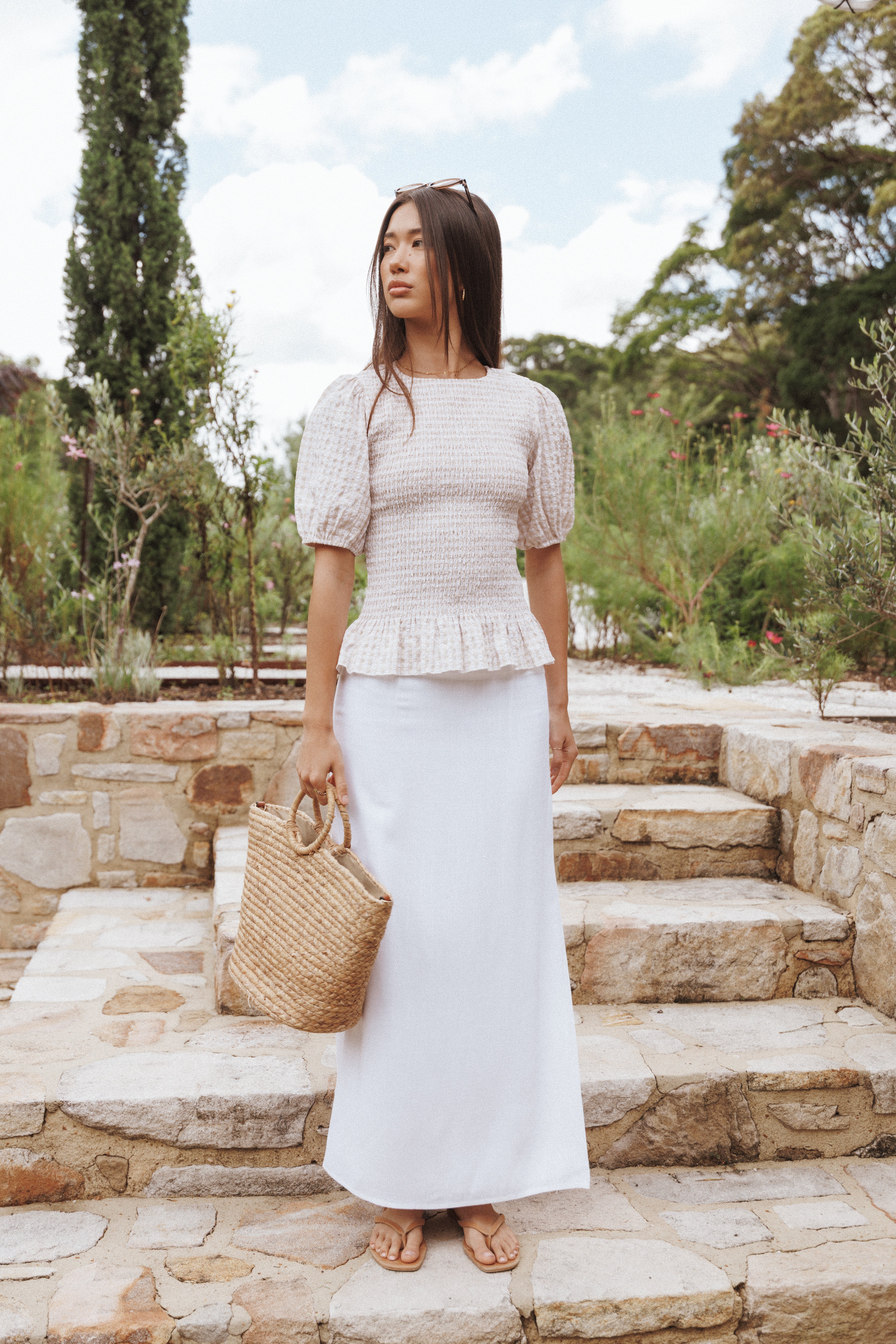 BOTTOMS Madison Linen Column Skirt - White