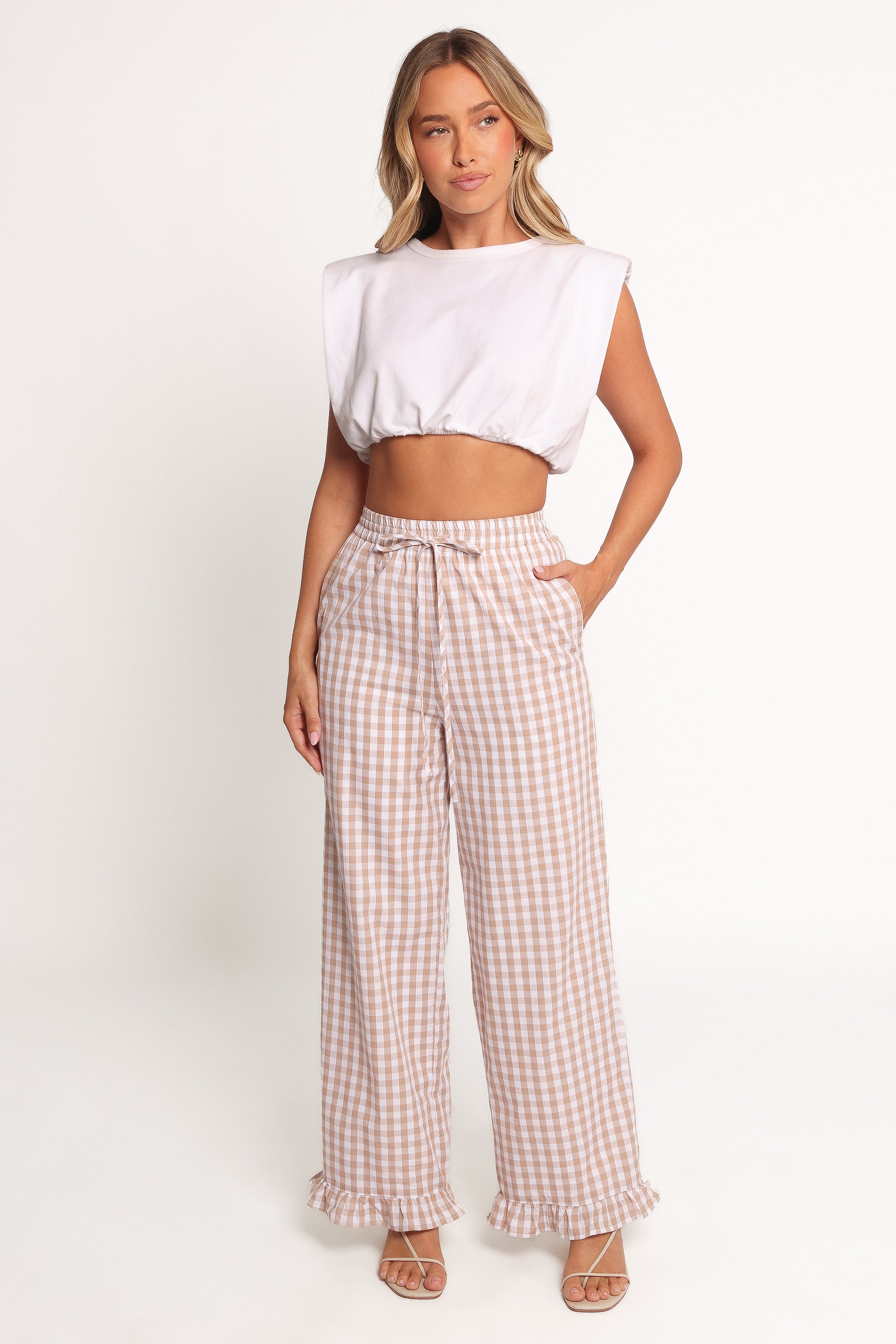 BOTTOMS Marina Pant - Beige Gingham
