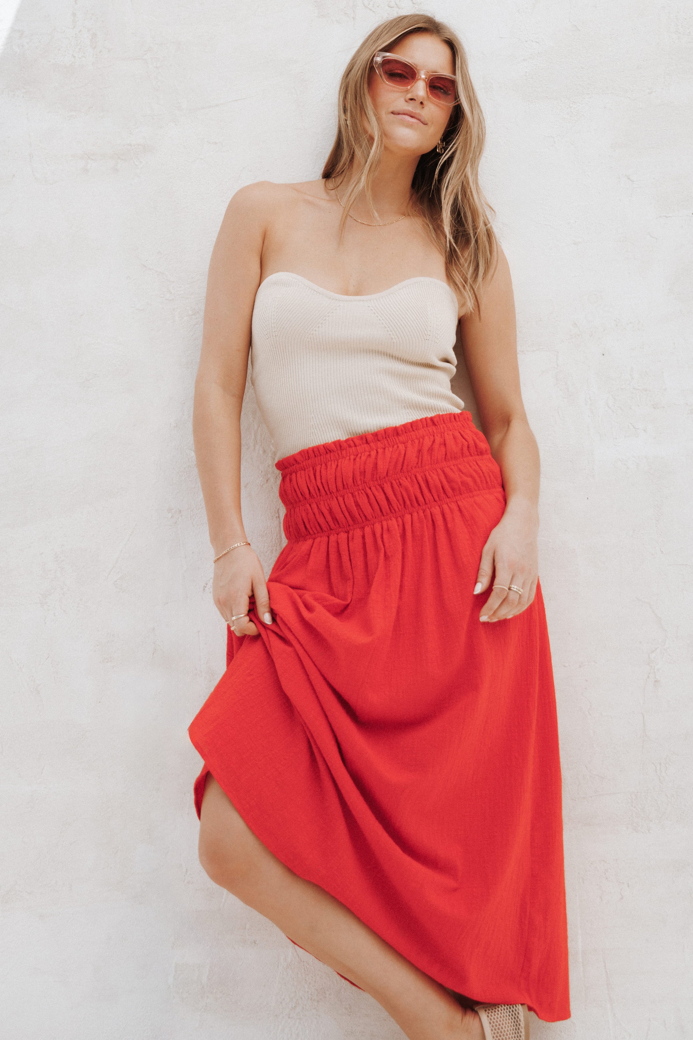 BOTTOMS Mattea Maxi Skirt - Red