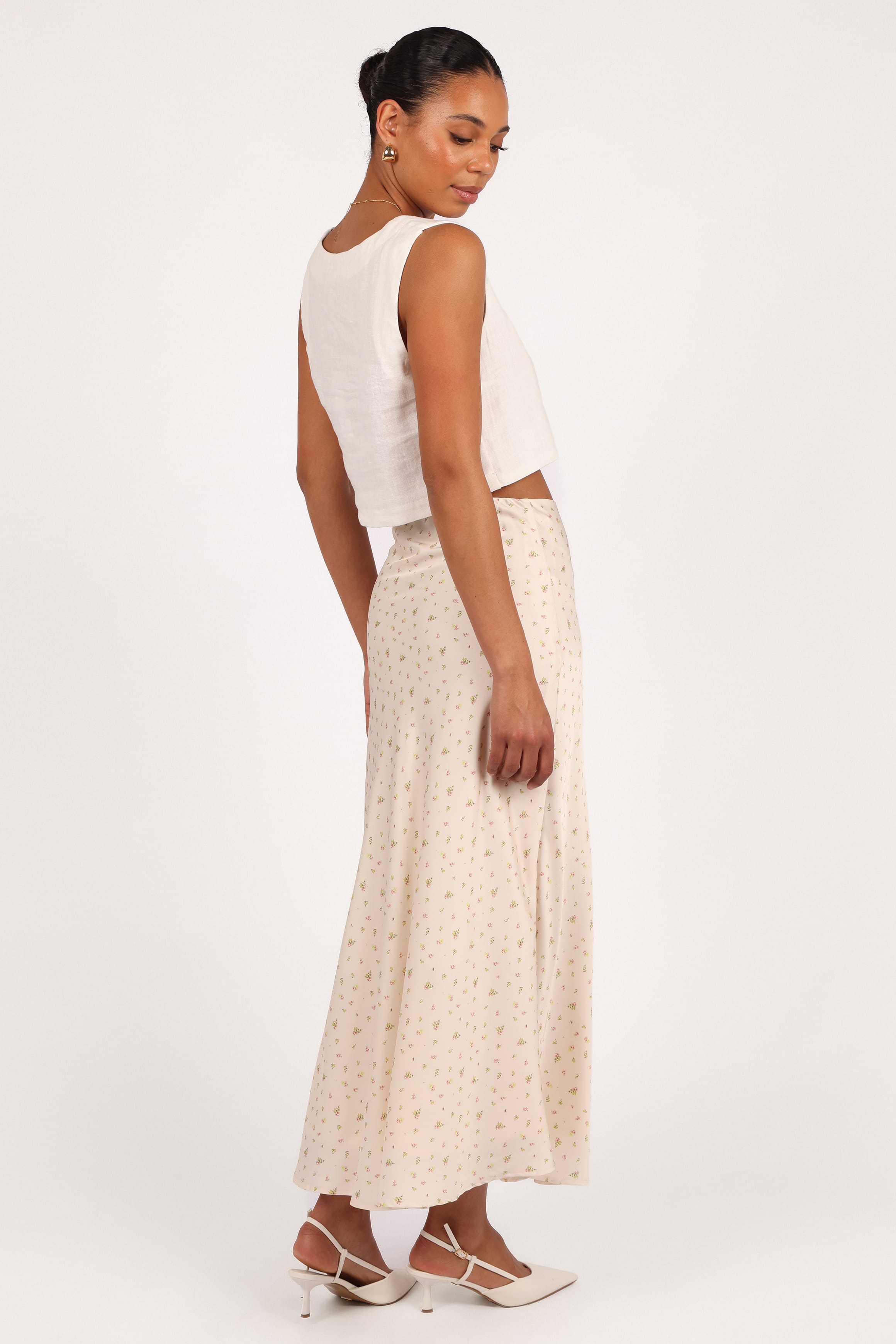 BOTTOMS Mei Satin Midi Skirt - Tiny Blooms