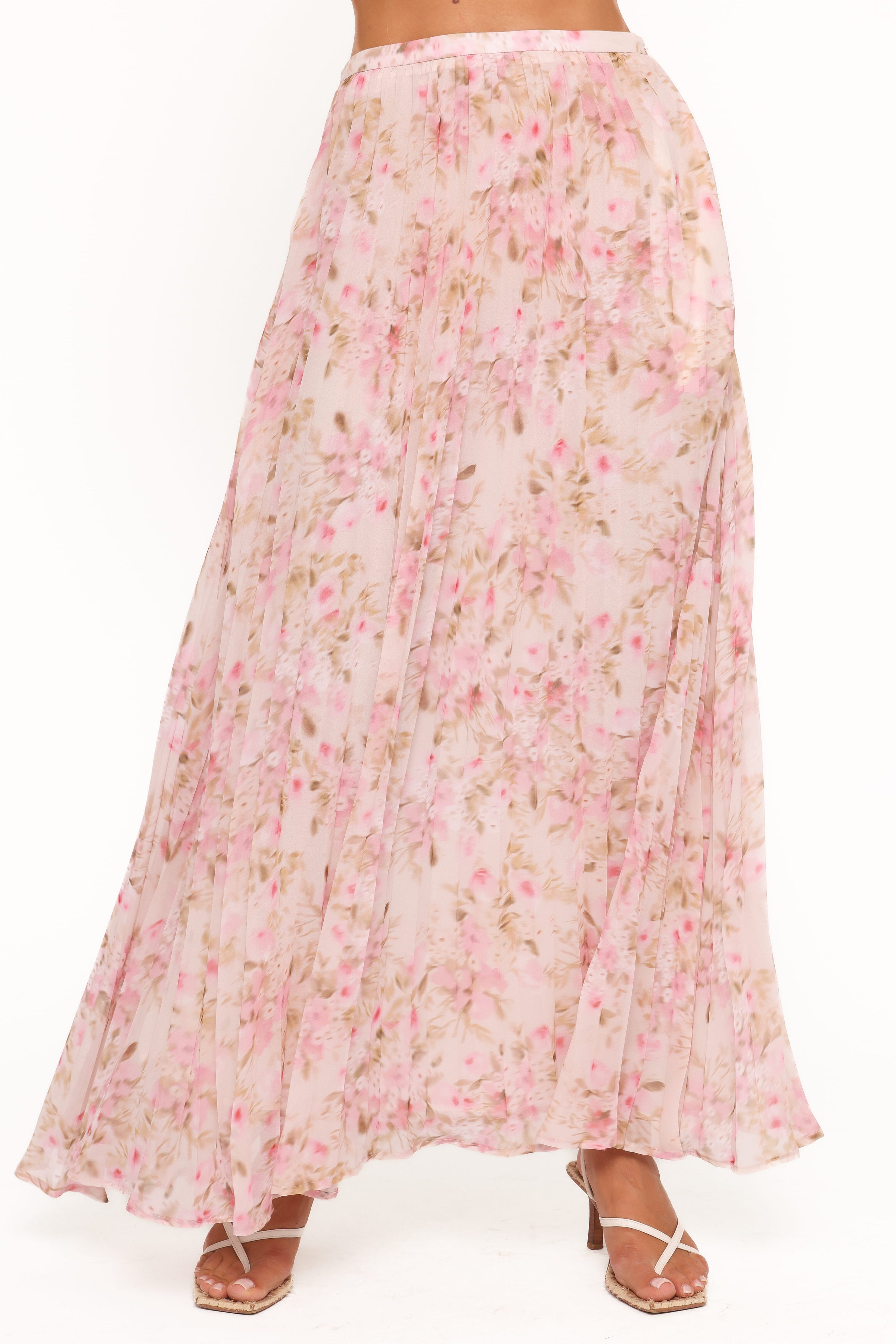 BOTTOMS Mena Pleated Maxi Skirt - Blurred Pink Floral