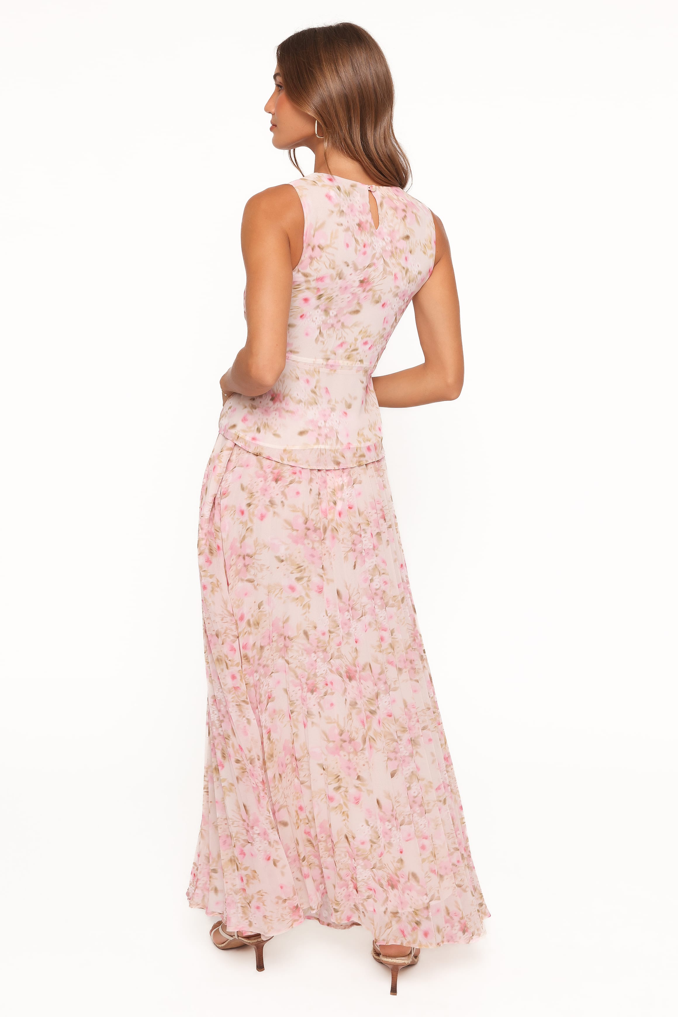 BOTTOMS Mena Pleated Maxi Skirt - Blurred Pink Floral