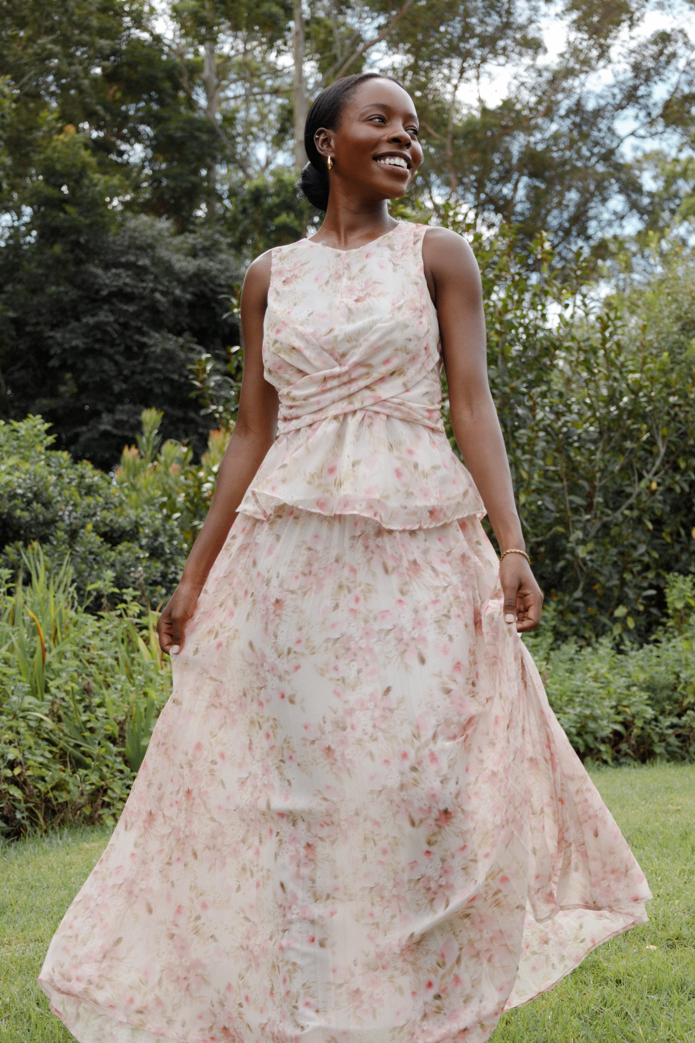 BOTTOMS Mena Pleated Maxi Skirt - Blurred Pink Floral
