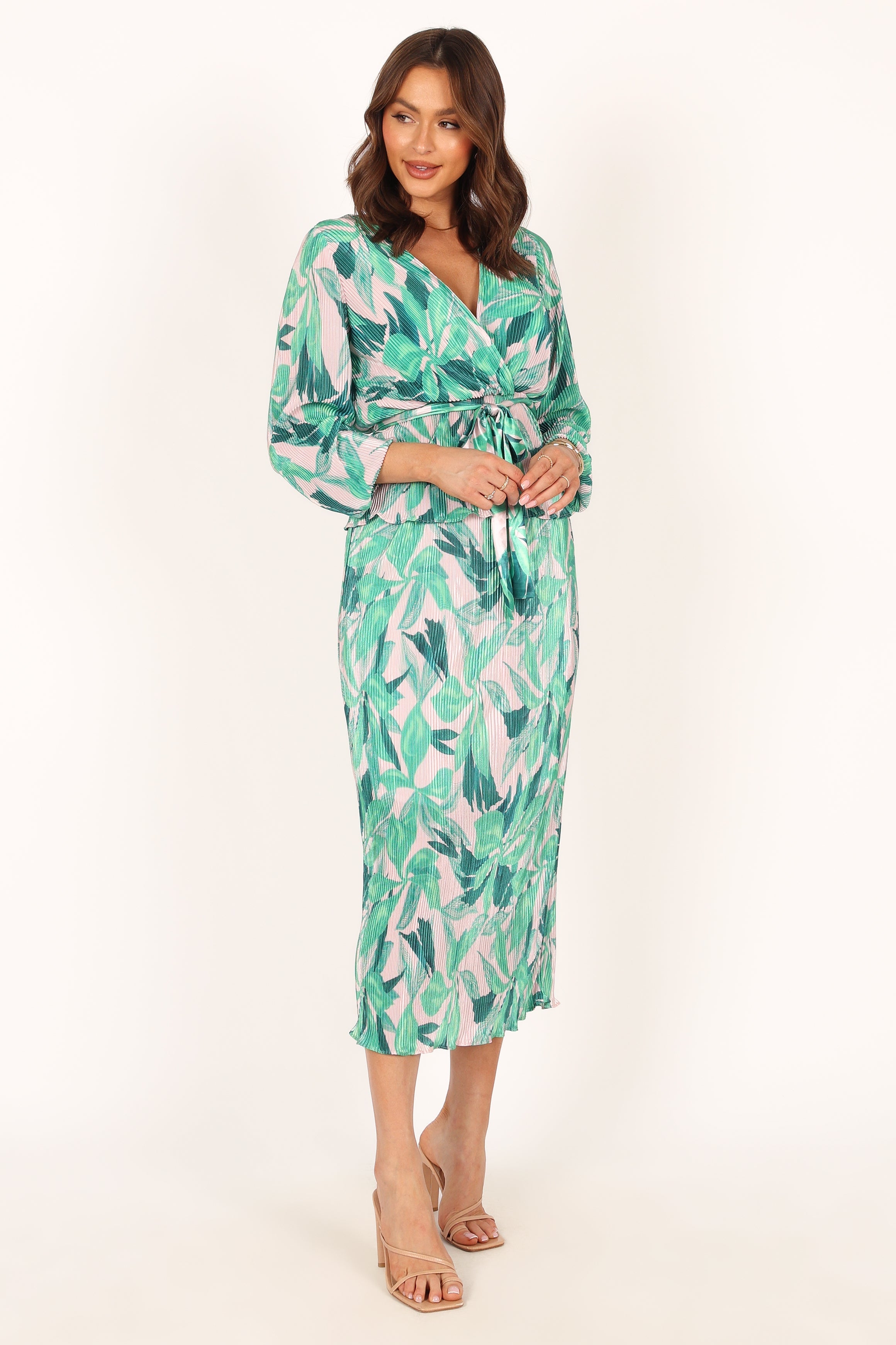 BOTTOMS @Minelli Pleat Midi Skirt - Green