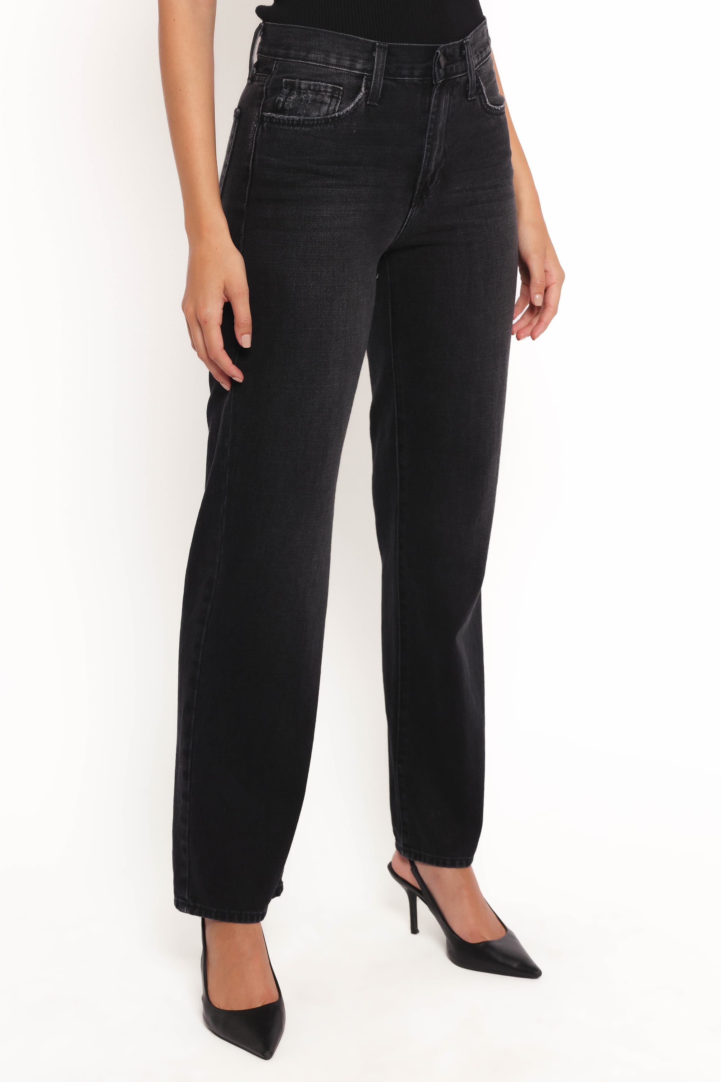 BOTTOMS Nathan High Rise Relaxed Straight Jean - Washed Black