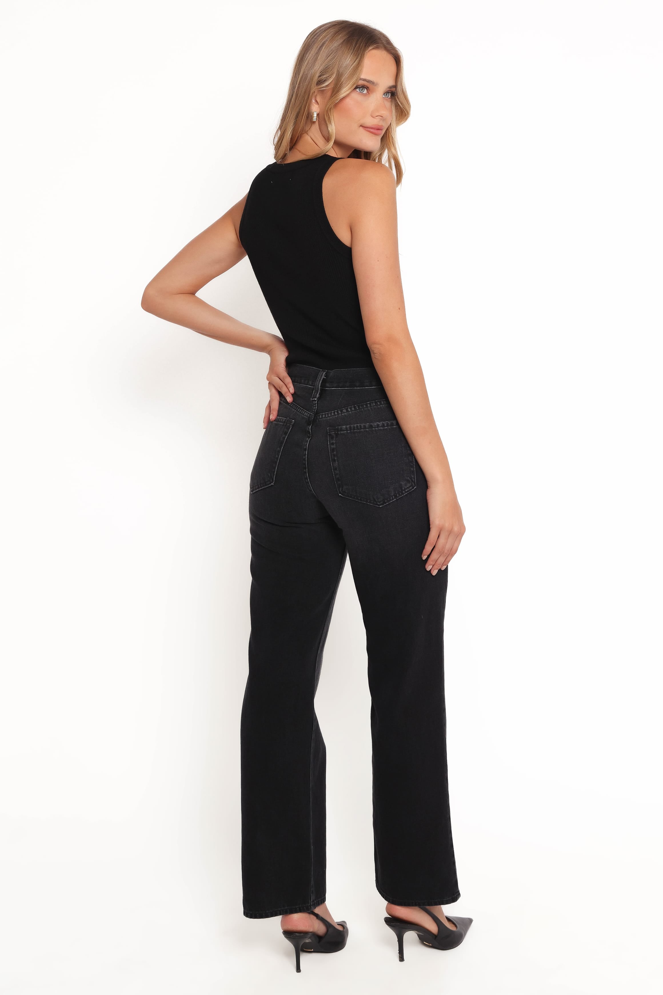 BOTTOMS Nathan High Rise Relaxed Straight Jean - Washed Black