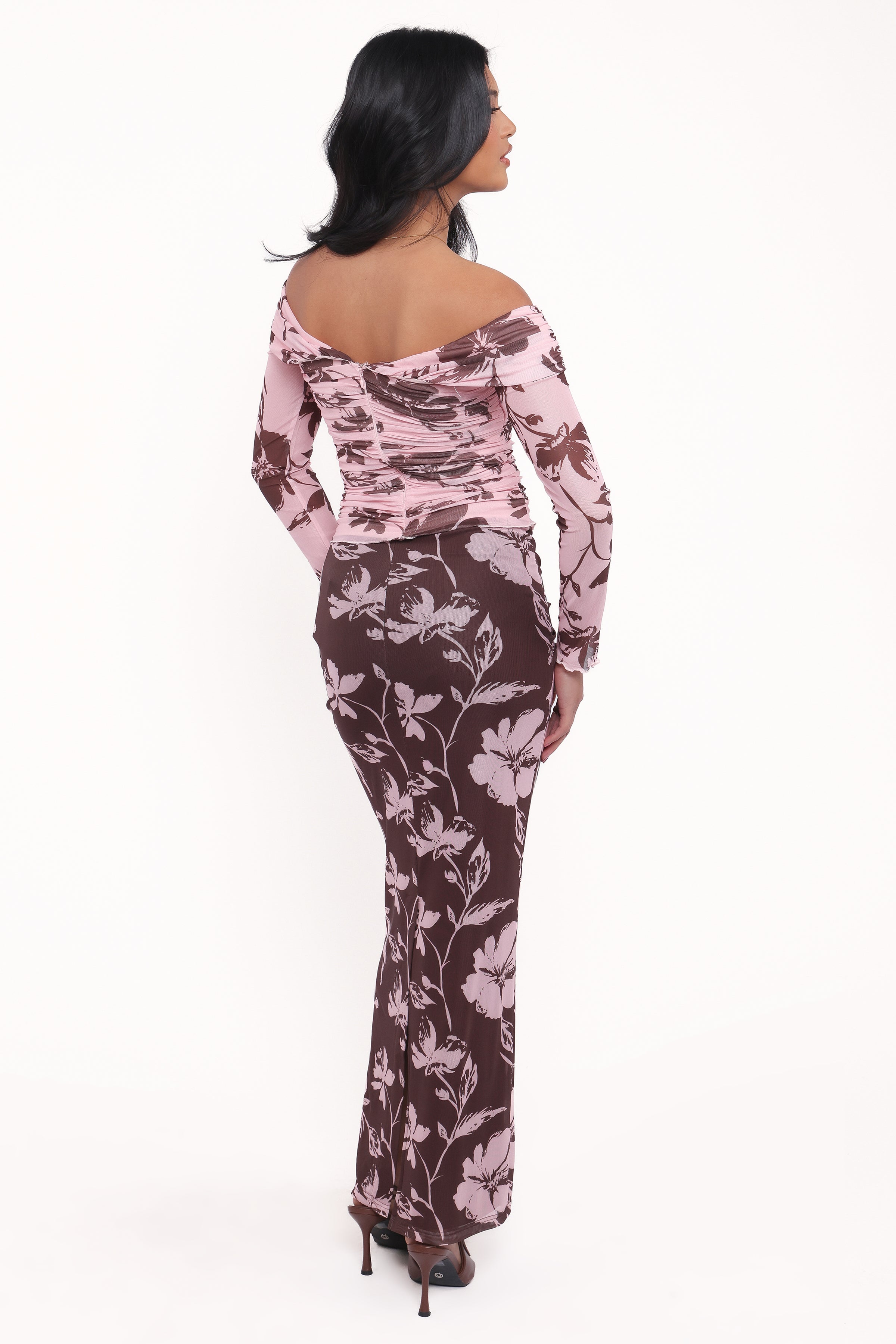BOTTOMS Navida Mesh Midi Skirt - Pink Brown Floral