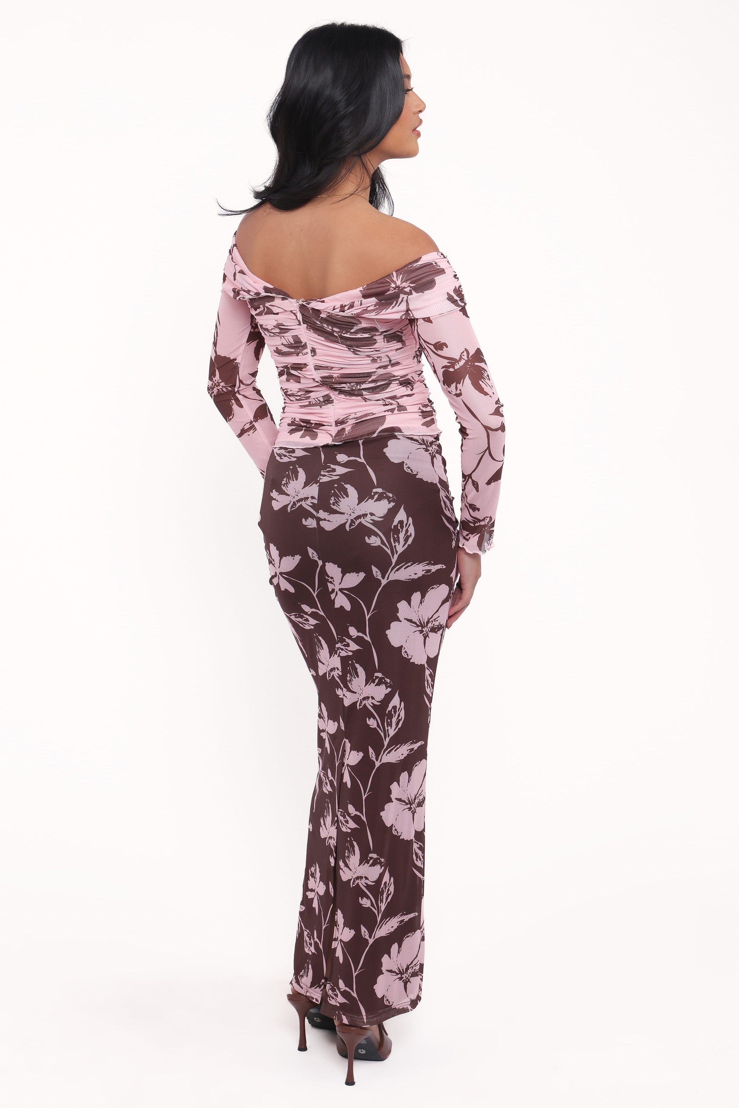 BOTTOMS Navida Mesh Midi Skirt - Pink Brown Floral