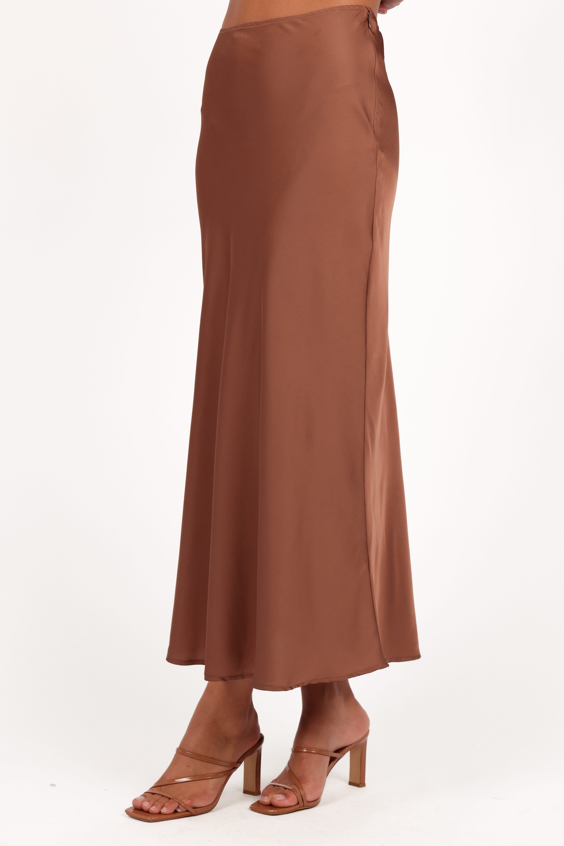 BOTTOMS Nellie Satin Midi Skirt - Banksia Brown