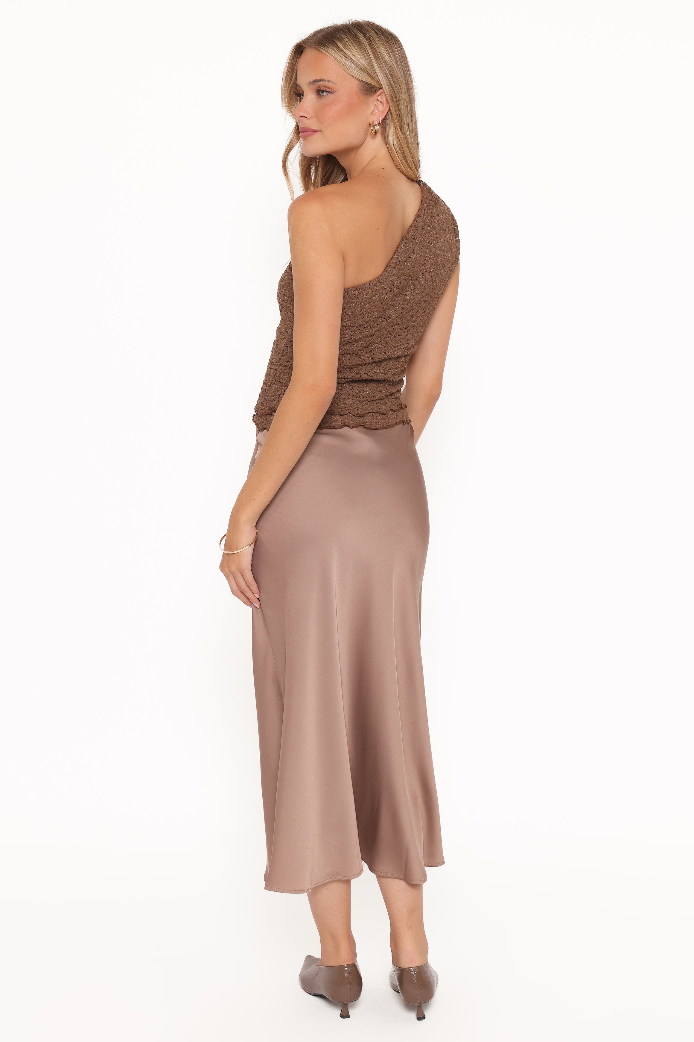 BOTTOMS Nellie Satin Midi Skirt - Mocha Brown