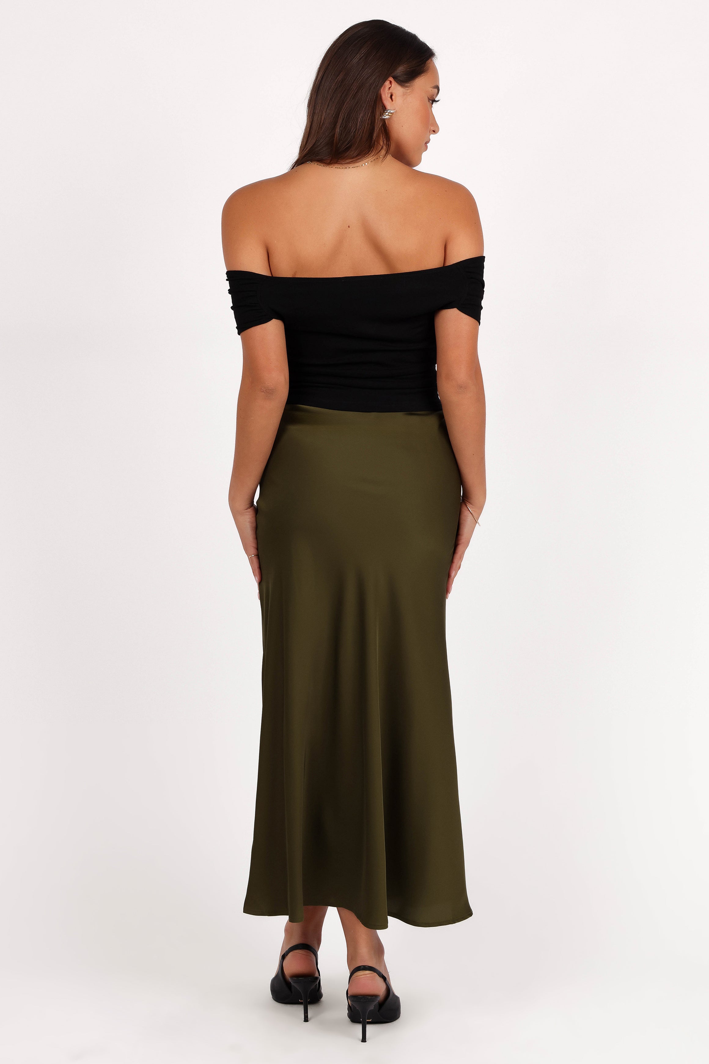 BOTTOMS Nellie Satin Midi Skirt - Olive