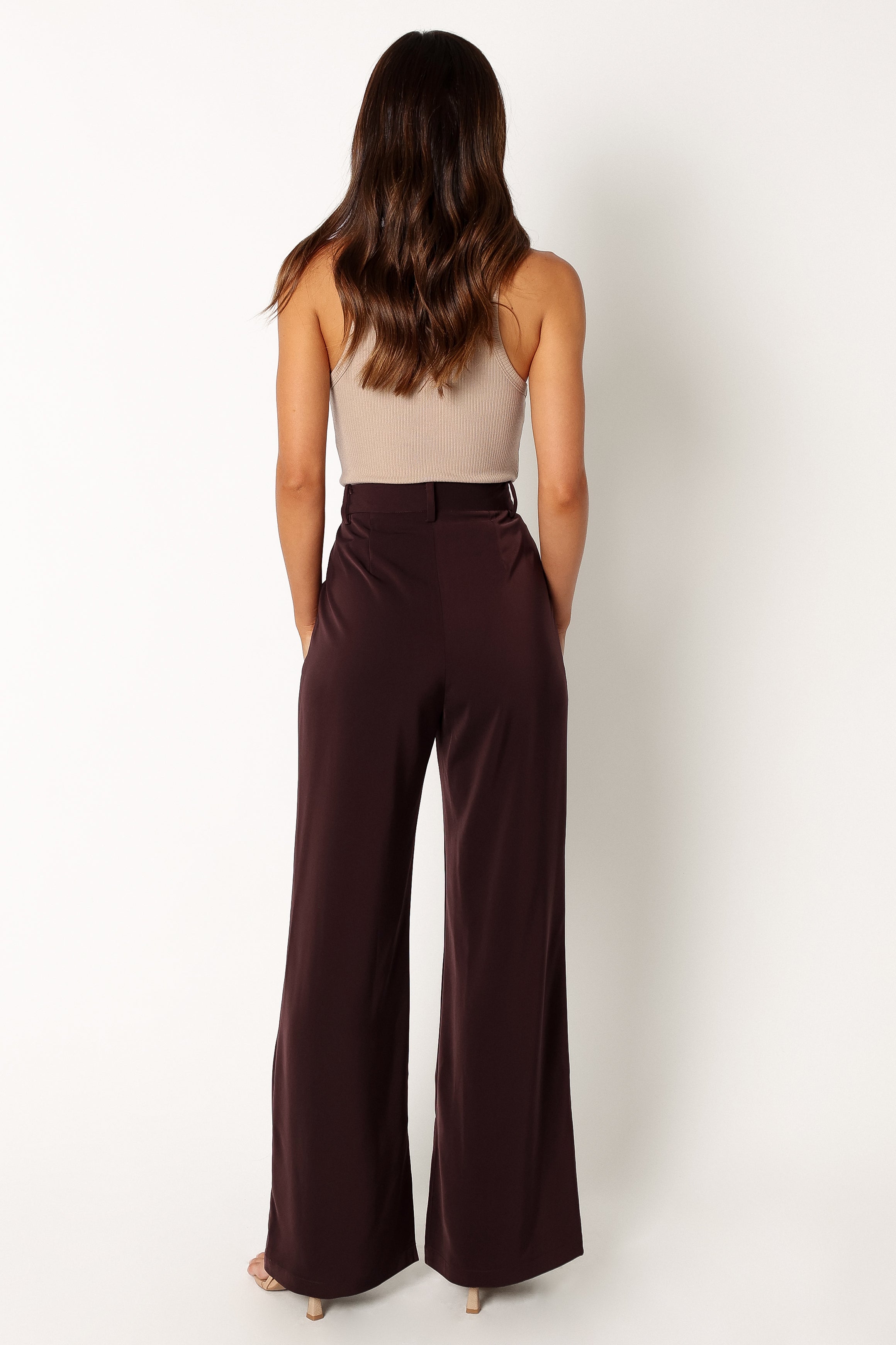 BOTTOMS @Neveah Silky Wide Leg Trousers - Merlot