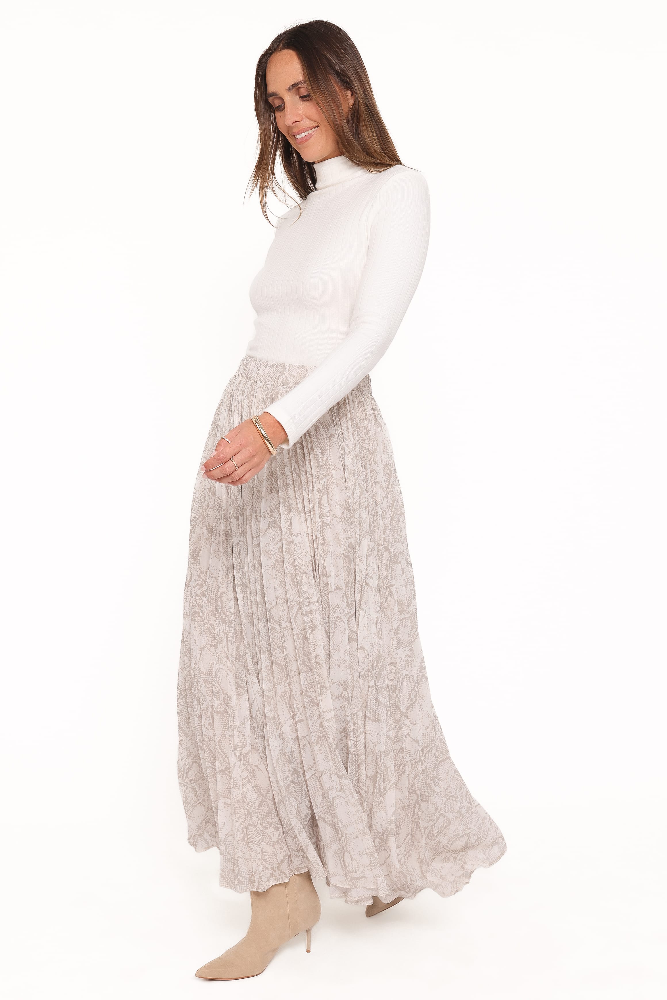 BOTTOMS Nicki Pleated Maxi Skirt - Snake Print