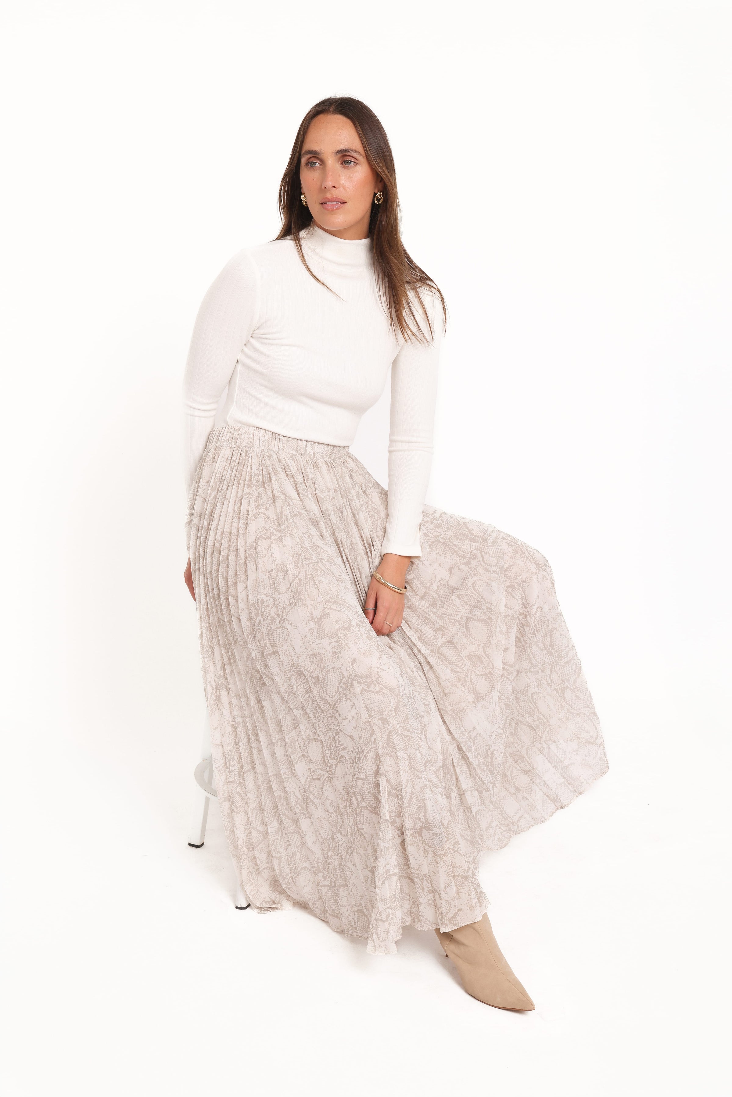 BOTTOMS Nicki Pleated Maxi Skirt - Snake Print
