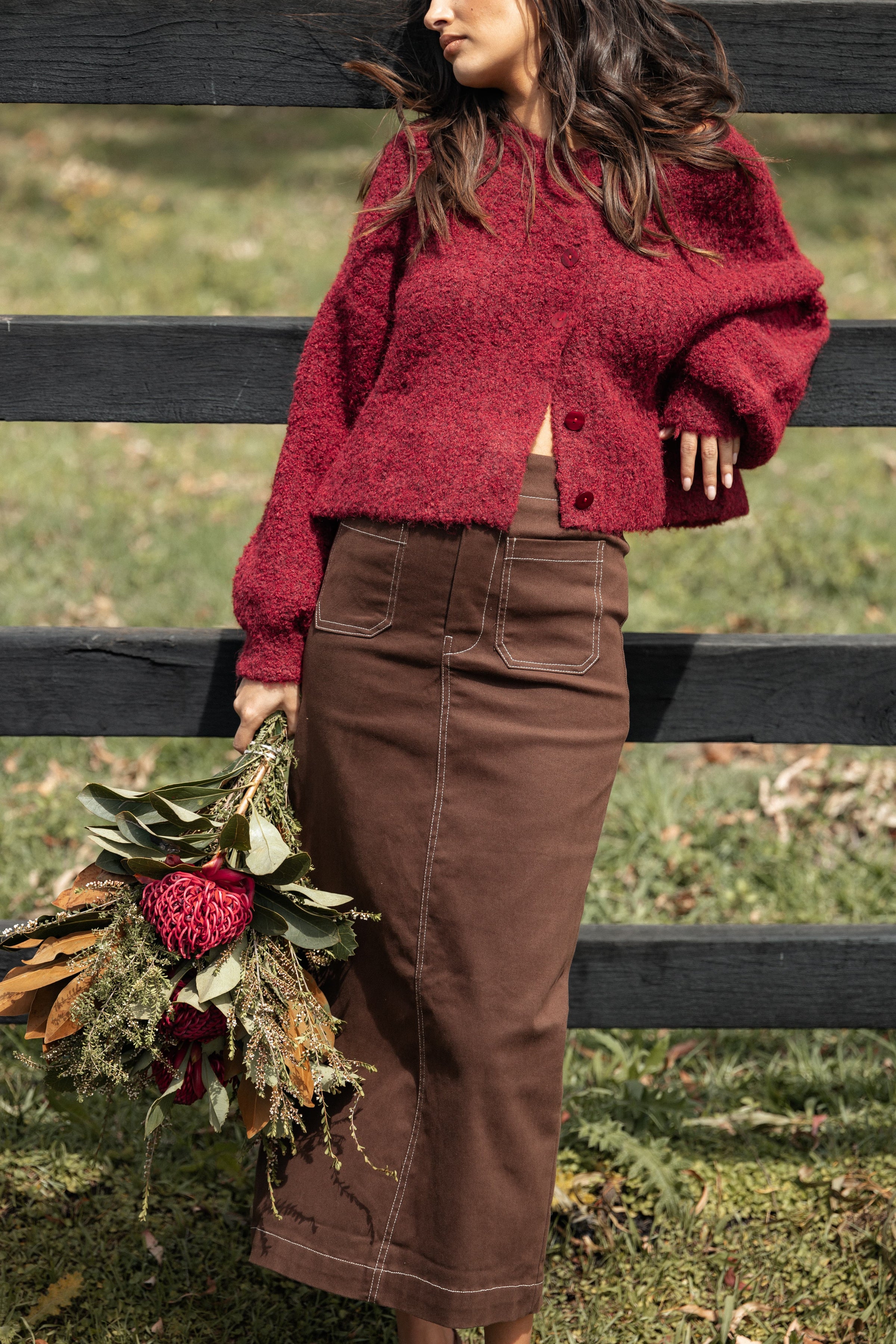 BOTTOMS Nikko Midi Skirt - Chocolate Brown